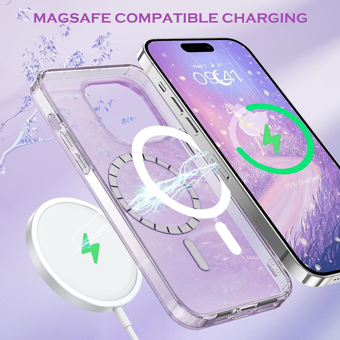 YINLAI Case for Iphone 14 Pro Max,[Compatible with Magsafe],Pearl Glitter Magnetic Slim Bling Sparkly Mother-Of-Pearl Seashell Women Girls Girly Soft Shockproof Protective Phone Cover 6.7 Inch,Purple  YINLAI   