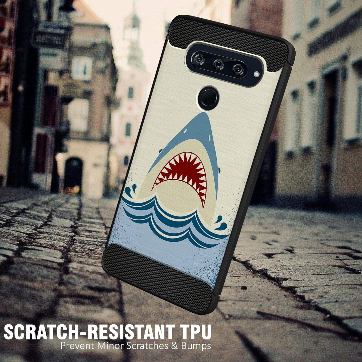 Casesondeck Case Compatible with LG V40 Thinq, Slim Precise Fit TPU Case, Scratch Protection and Unique Design (Shark Attack)  CasesonDeck   