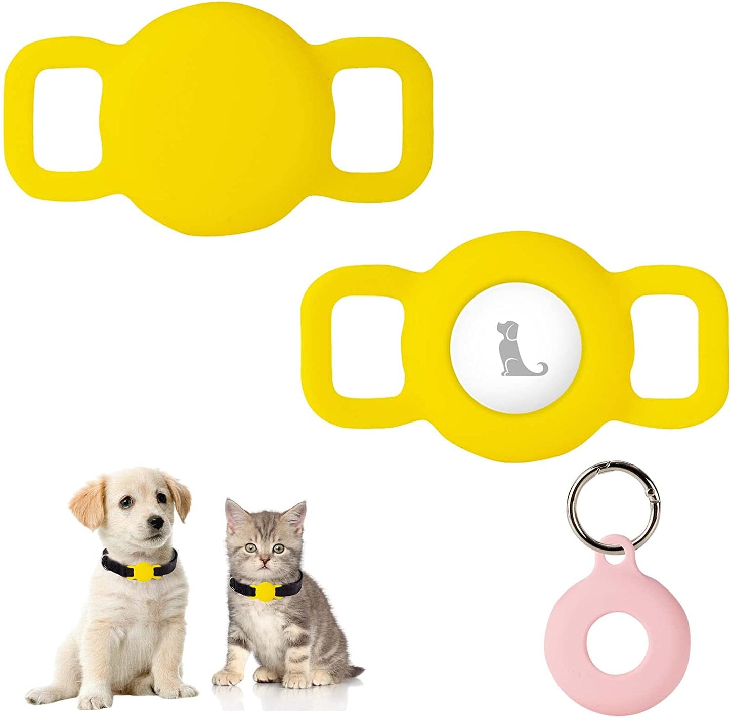Puppydoggy 2 Pack Airtag Holder for Collar, Dog Cat Tracker Case, Silicone Airtag Case Waterproof, Scratch-Resistant, Anti-Lost & 1 Pack Airtag Keychain Holder for Bag, Suitcase (Small, Yellow)  Demao   