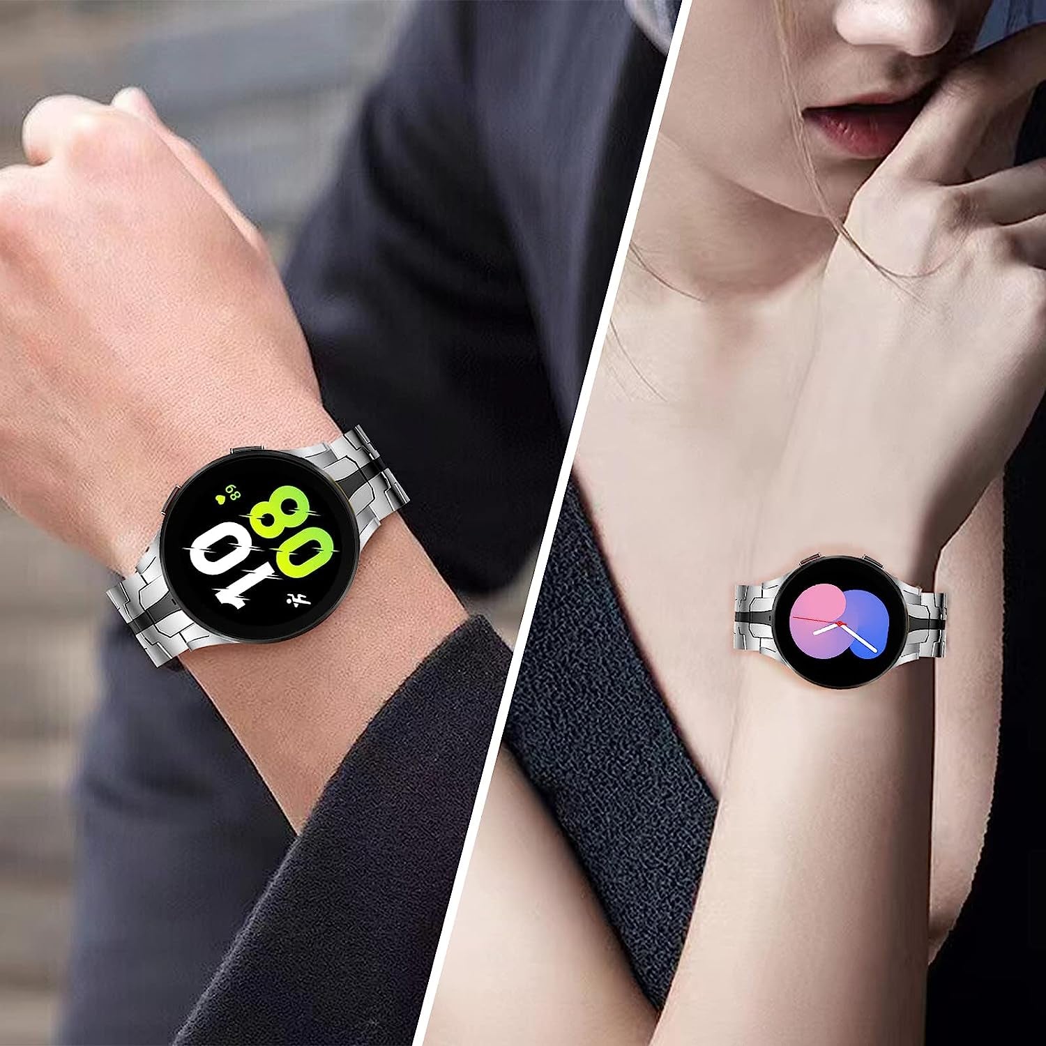 Miimall Compatible for Samsung Galaxy Watch 5 Pro 45Mm/Watch 5 &4 44Mm 40Mm/Watch 4 Classic 46Mm 42Mm Bands Metal, No Gap Stainless Steel Metal Wristband Band for Galaxy Watch 5/4 44Mm 40Mm(Black)  Miimall   