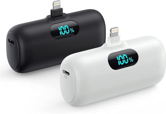 [2 Pack]Mini Portable Charger 5000Mah,Ultra-Compact 15W PD Fast Charging Power Bank,Lcd Display Cute Battery Pack Backup Charger Compatible with Iphone 14/14 Pro Max/13/13 Pro/12/Xr/8/7/6-Black+White  Dongguan Yuanhaoxun Technology Co., Ltd   