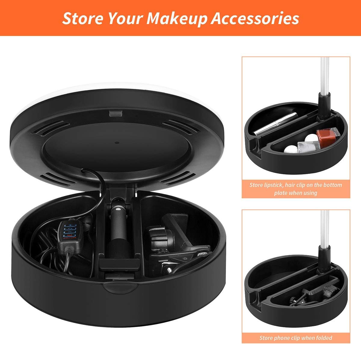 Portable Multi-Functional 6.3" Dimmable LED Selfie Continuous Video Halo Ring Light Zoom Live Stream Phone Holder Stand with Makeup Vanity Mirror Foldable Online Meeting Table Lamp (Pink)  Regal Signature   