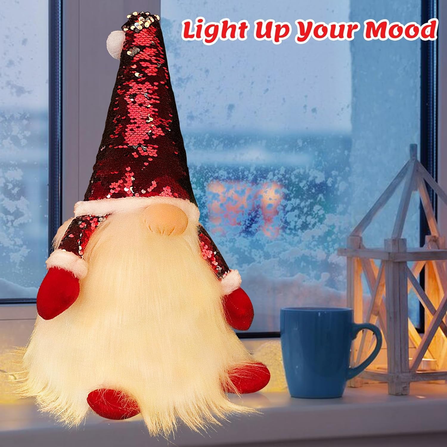 Fortuning'S JDS Gnome Christmas Tree Topper with Light, 21" Gnome Decorations with DIY Reversible Sequin Hat as Christmas Tree Ornaments Holiday Home Decor  Fortuning's JDS   