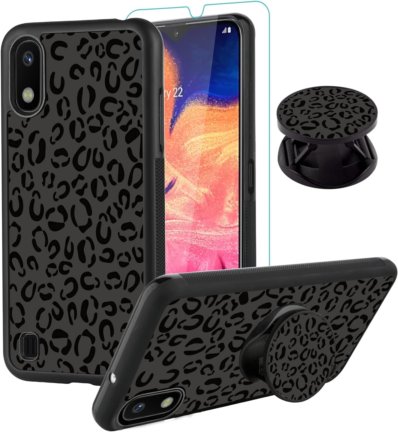 SAKUULO Samsung Galaxy Note 20 Case, [Screen Protector + Kickstand] Black Leopard Cheetah Design, Anti-Slip Shockproof Lightweight Flexible TPU Bumper Protective Case for Galaxy Note 20 6.7 Inch  SAKUULO Samsung Galaxy A10 6.2  