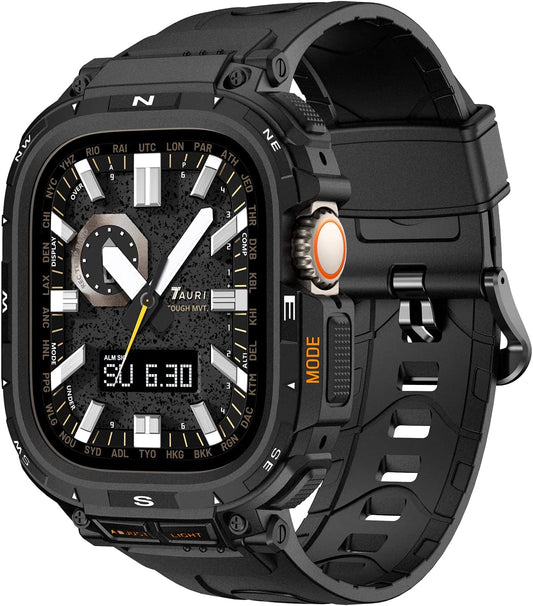 TAURI Bands with Bumper Case Compatible for Apple Watch Ultra 49Mm, [Upgraded Sport Series Design] Adjustable Rugged Cover Strap with Powerful Shockproof for Iwatch Ultra 49Mm, Men Black  TAURI   