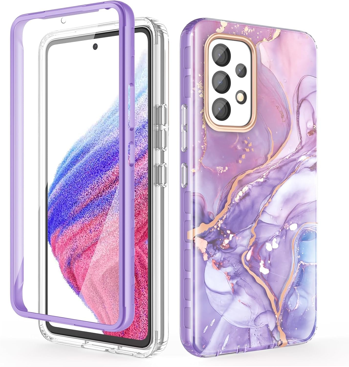 Chvelop Case Compatible with Samsung Galaxy A53 5G (2022 Released), Marble Stylish Slim Soft TPU, Full Body Protective with Built-In Screen Protector, Shockproof Cover for A53, 6.5 In, River/Purple  Chvelop   