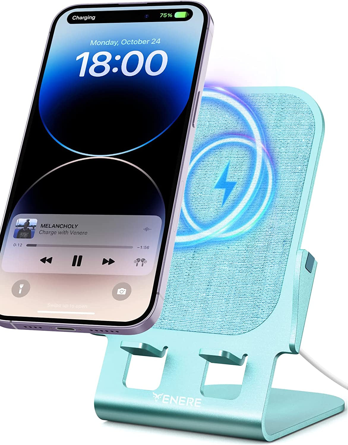 Wireless Charger, 15W Fast Wireless Charging, Ultra-Thin Aluminum Alloy Cell Phone Stand, Compatible with Iphone 14/13/12/11/X/8 Series, Samsung, Motorola, Huawei, Oneplus, Pixel, Qi Certified Device  Venere Blue  