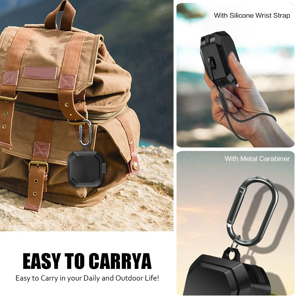 [With Lock]Armor Cover for Galaxy Buds Pro Case/Galaxy Buds 2 Case/Galaxy Buds Live Case,Shockproof PC+TPU Protective Cover for Samsung Buds 2/Buds Pro/Buds Live with Keychain&Wrist Strap&Brush(Black)  YIPINJIA   