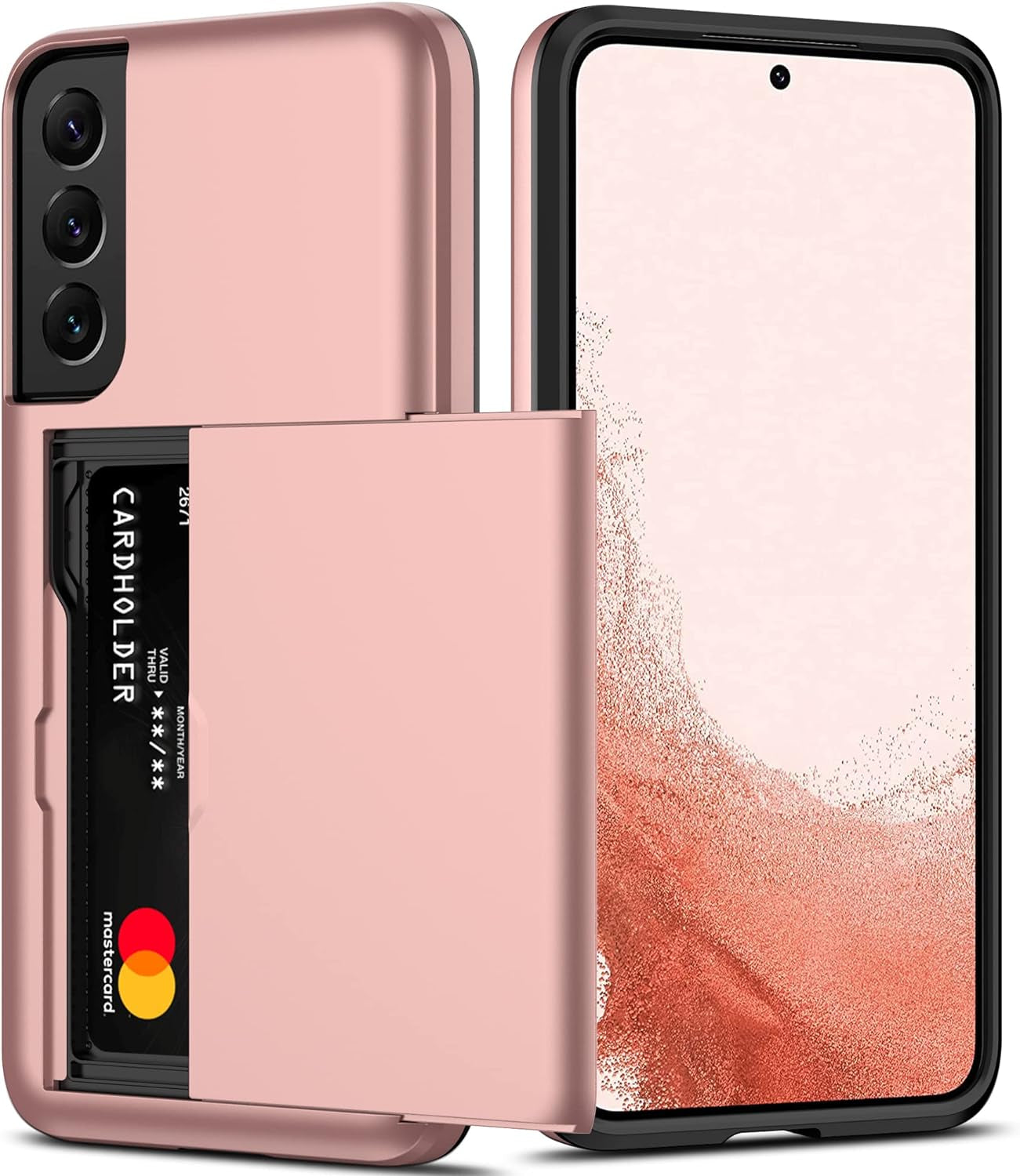 Nvollnoe for Samsung S22 Case with Card Holder 5G 6.1 Inch Slim Dual Layer Heavy Duty Protective Galaxy S22 Case Hidden Card Slot Wallet Case for Samsung S22(Rose Gold)  Nvollnoe Rose Gold For Galaxy S22 Plus-6.6'' 