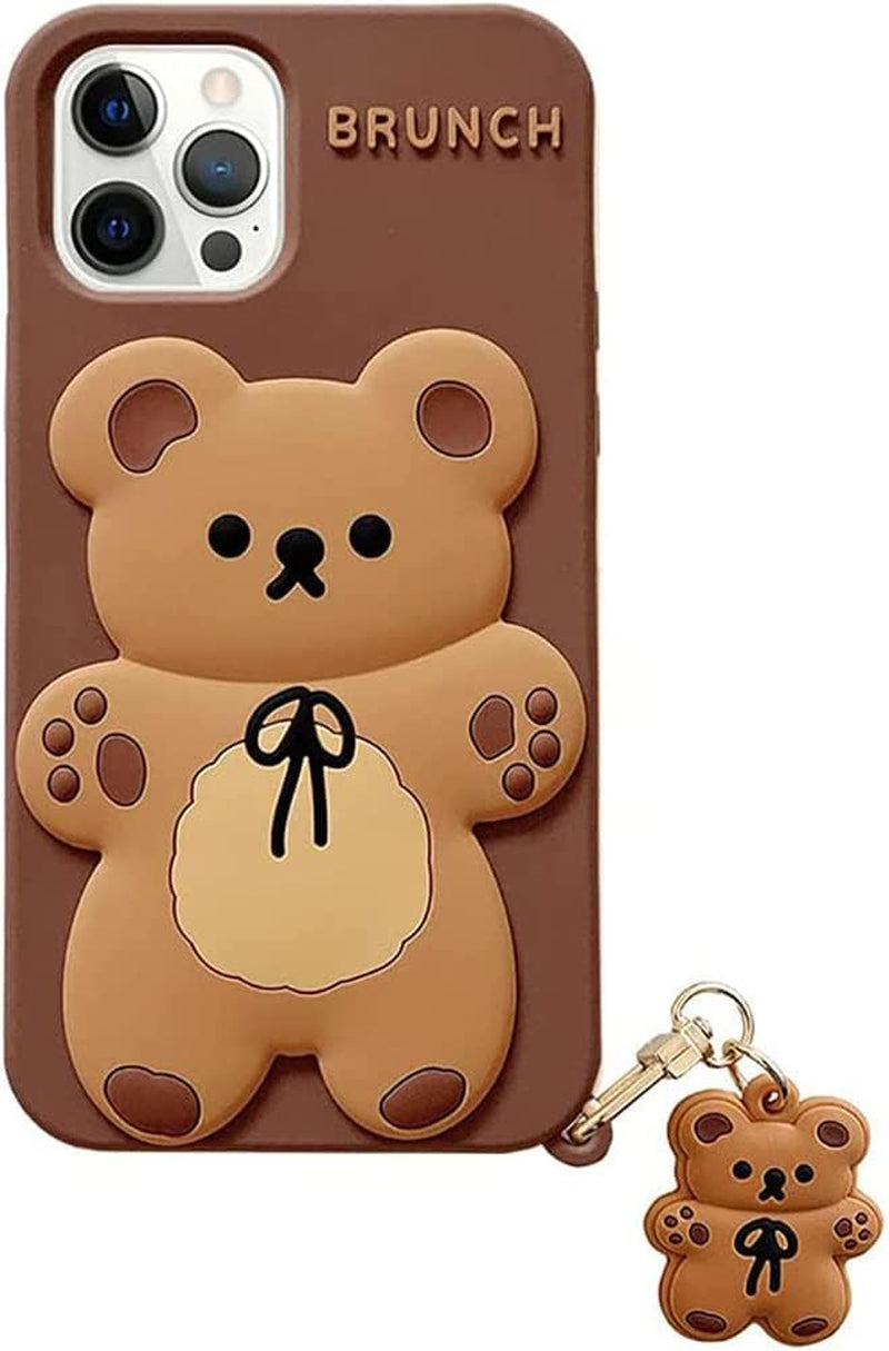 Yatchen Kawaii Phone Cases Apply to Iphone 12 Mini,Cute Cartoon Bear Phone Case with Keychain Teddy Bear Phone Case 3D Iphone 12 Mini Case Soft Silicone Shockproof Cover for Women Girls  Yatchen Brown Iphone 14 Pro Max 