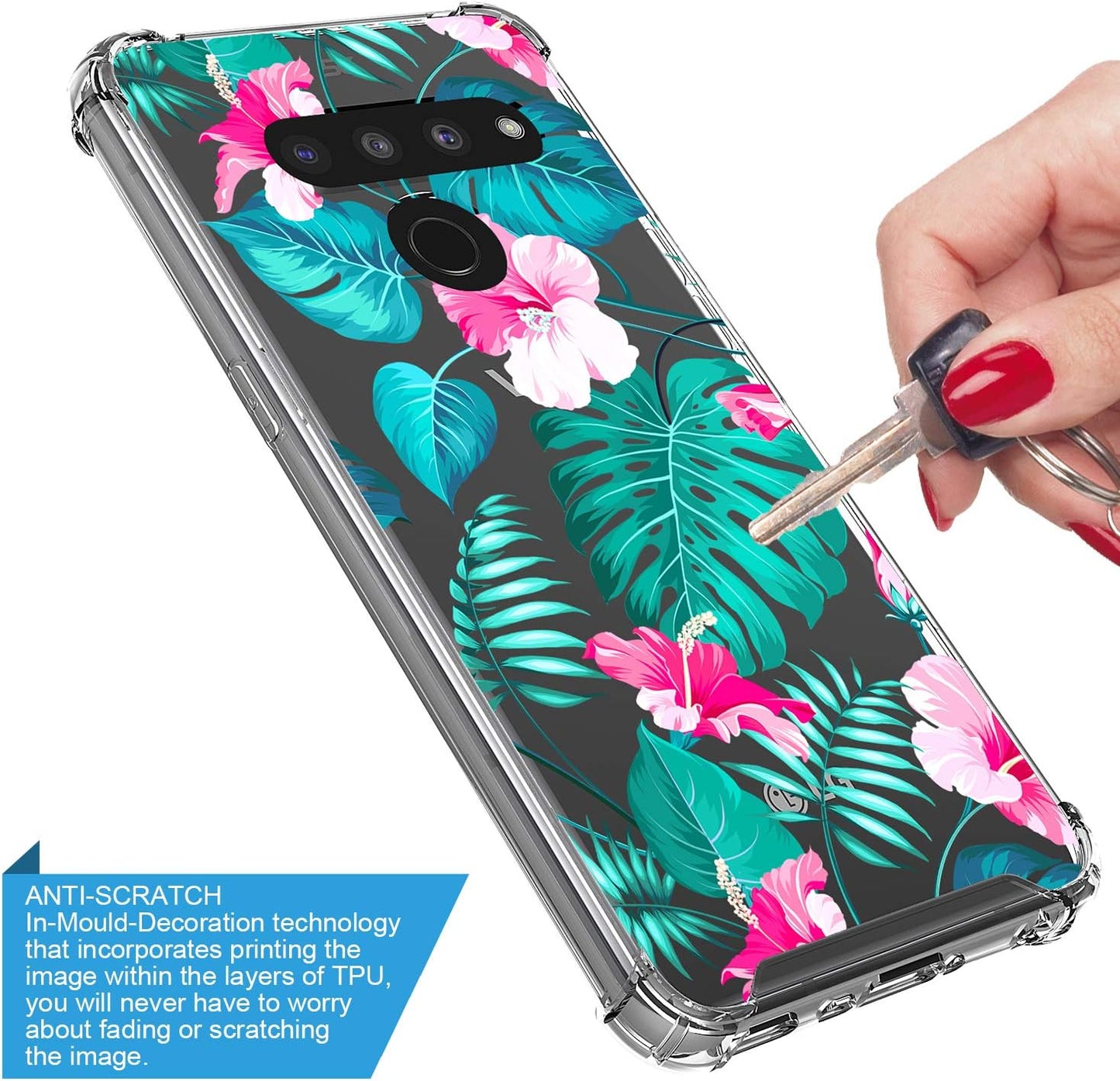 GORGCASE CASE Designed for LG V40 THINQ Slim Sleek Fit Hard PC Back Soft TPU Bumper Anti-Scratch [Shock Absorbing] Clear Fashion Pattern Full-Body Drop Protective Phone Cover for Girls Women Leaf  GORGCASE   