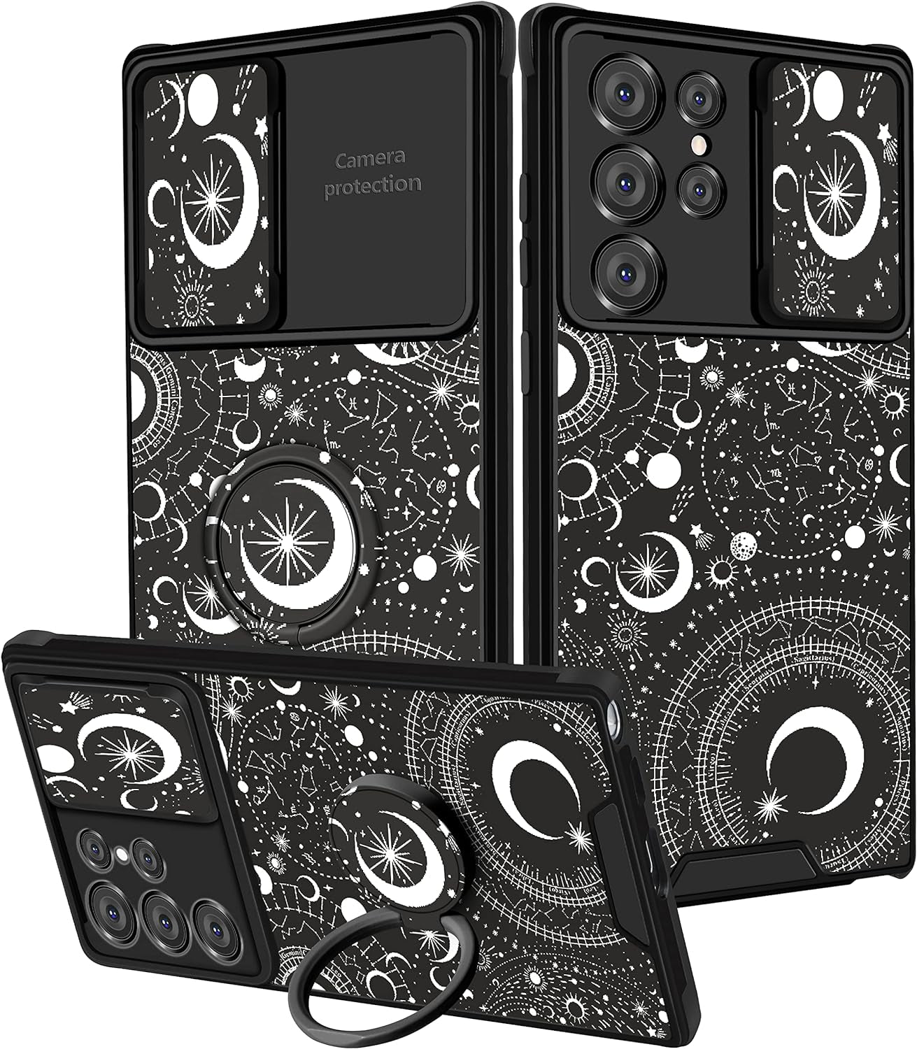 Goocrux (2In1 for Samsung Galaxy S22 Ultra Case Sunflower Floral for Women Girls Girly Phone Cover Cute Flowers Design with Slide Camera Cover+Ring Holder Unique Blue Cases for Galaxy S22 Ultra 6.8''  Goocrux Constellation  