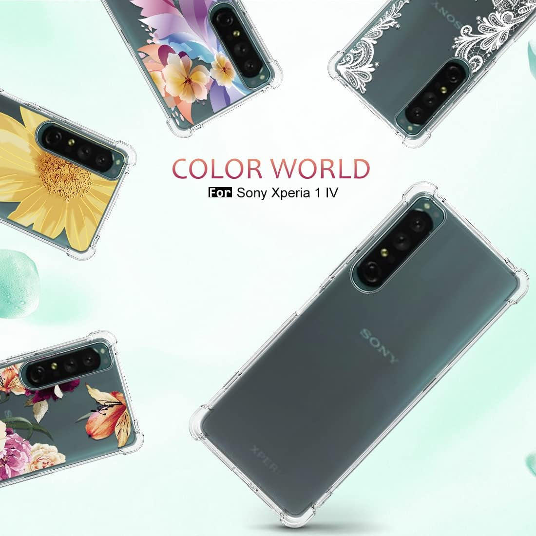 Osophter for Xperia 1 IV Case Clear Flower Floral with Screen Protector for Girls Women Shock-Absorption Flexible TPU Rubber Phone Cover for Sony Xperia 1 Iv(Clear)  Osophter   