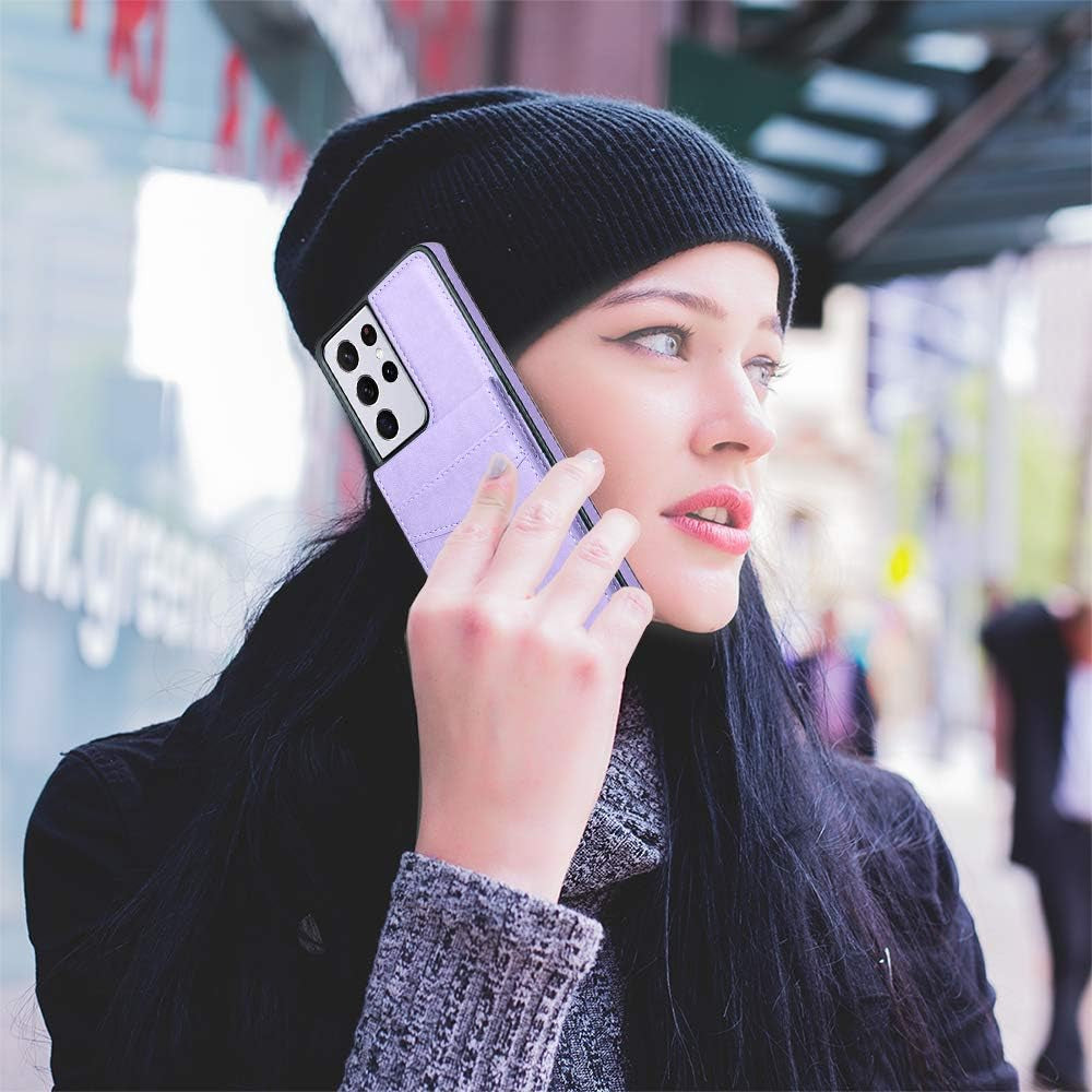 Lakibeibi Samsung Galaxy S21 Ultra Case, S21 Ultra Phone Case, Dual Layer Lightweight Premium Leather Wallet Case with Card Holders Flip Protective Case for Samsung Galaxy S21 Ultra (2021), Purple  LakiBeibi   