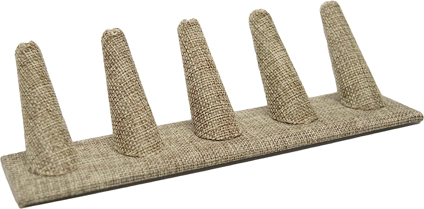 Novel Box® Single Finger Beige Linen Ring Stand Holder Jewelry Display 2X2X2 + NB Cleaning Cloth  Novel Box Burlap 5 (8X2X2") 