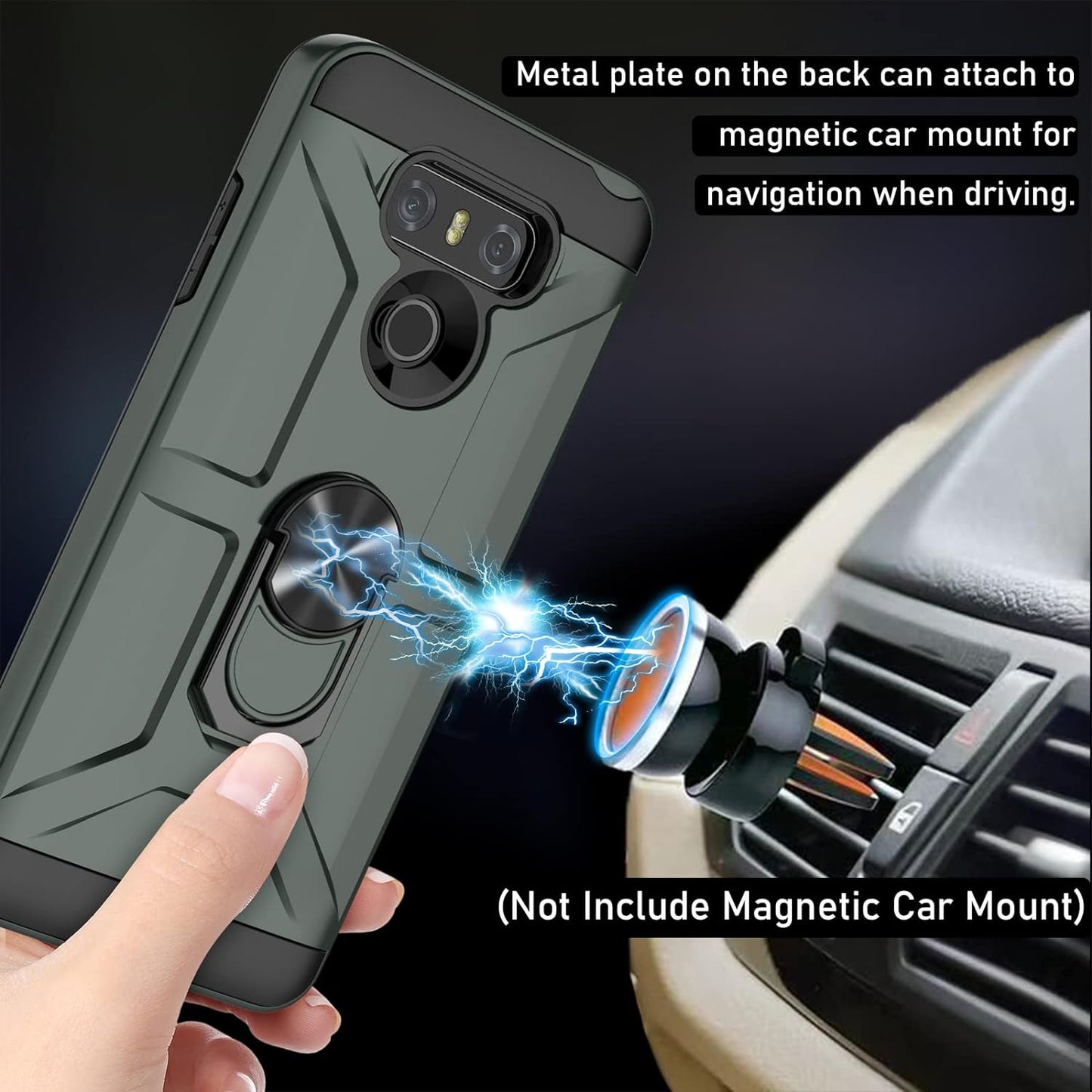 GAMEMIUZ LG G6 Case, LG G6 Case with [3X Tempered Glass Screen Protector], Built-In Ring Kickstand and Magnetic Car Mount Shockproof Dropproof Military Grade Armor Rugged Case for LG G6 - Dark Green  Gamemi   