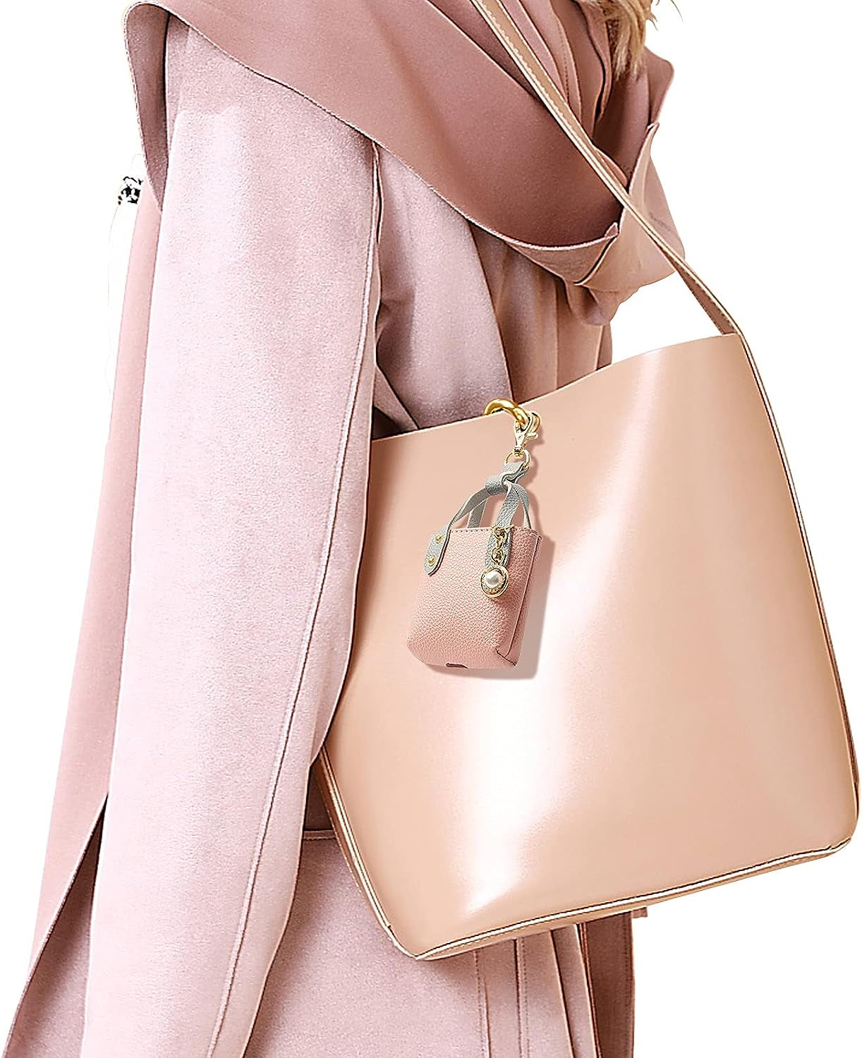 FYY Designed for Airpods Pro Case, [Tote Bag Design] Premium PU Leather Cute Protective Shockproof Bag Cover with Buckles Rhinestones Compatiable with Wireless Charging for Girls Teens Women Pink  GUANGZHOU WENYI COMMUNICATION EQIPMENT CO.,LTD   