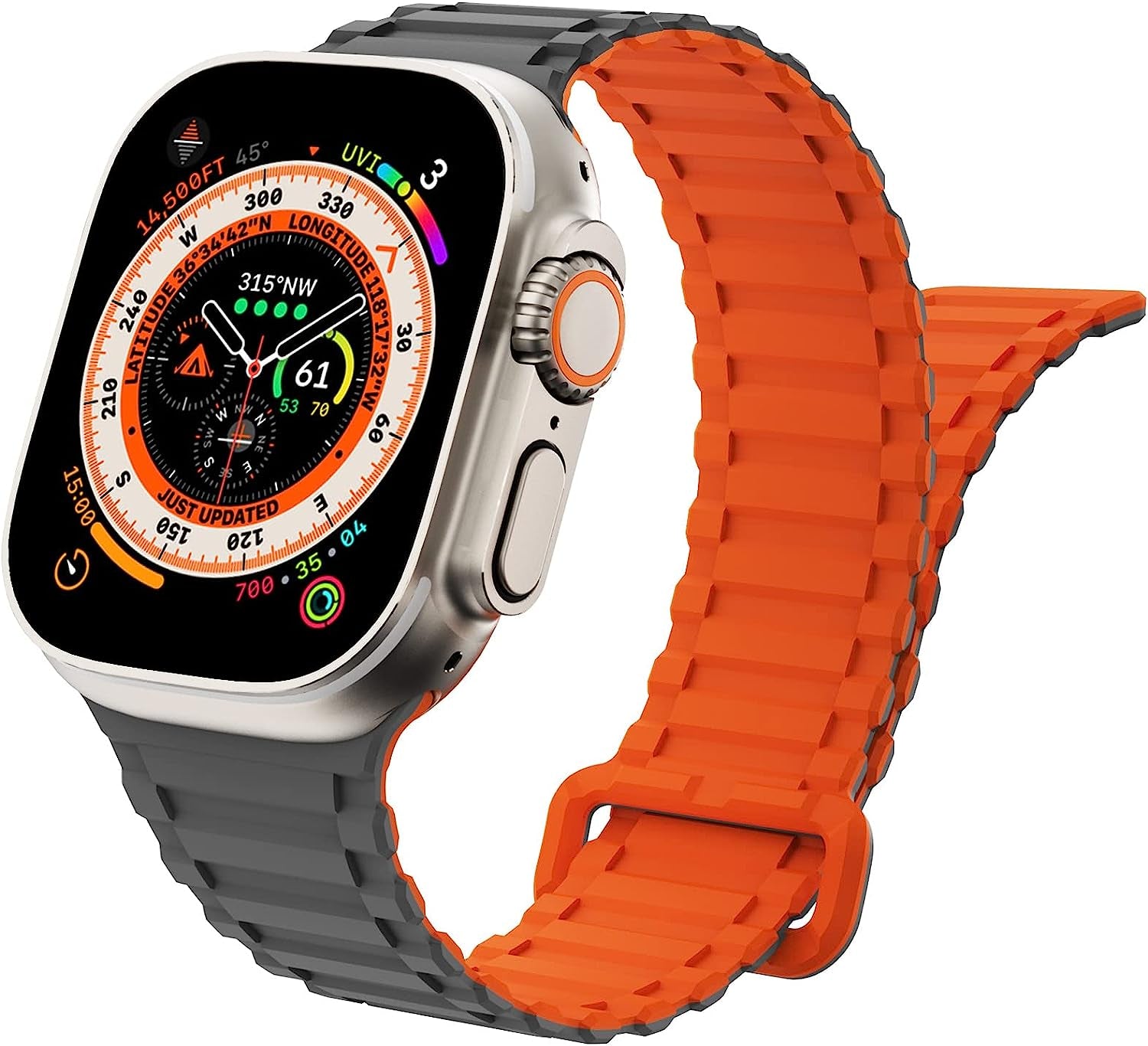 WINGLE for Apple Watch Ultra Band 49Mm Series 8 Series 7 45Mm 44Mm 42Mm Men, Strong Magnetic Bands Bracelet Adjustable Silicone Sport Strap for Apple Watch SE 6 5 4 3 2 1 Iwatch Women,Grey/Orange  WINGLE   