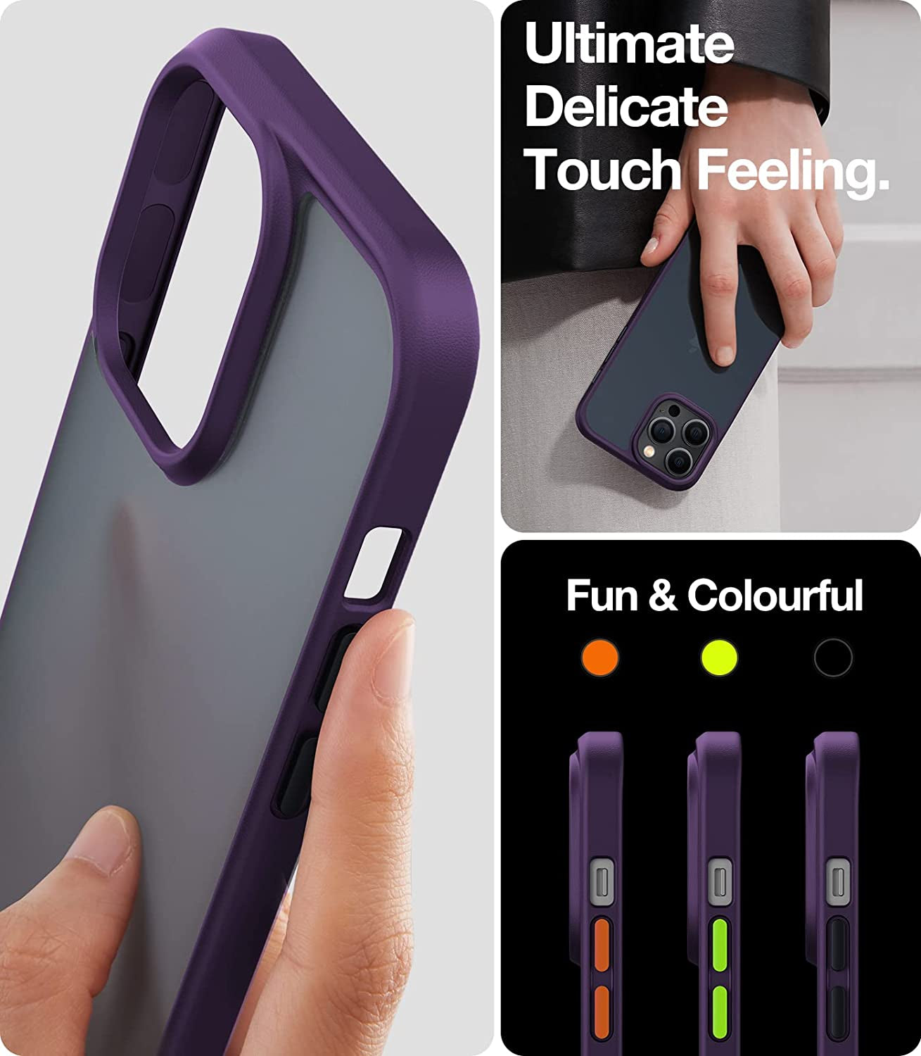 TORRAS Shockproof Designed for Iphone 14 Pro Case, [Military-Grade Drop Tested] Translucent Matte Hard Back with Silicone Slim Protective Anti-Fingerprint Anti-Scratch Phone Case Guardian 2022, Purple  TORRAS   