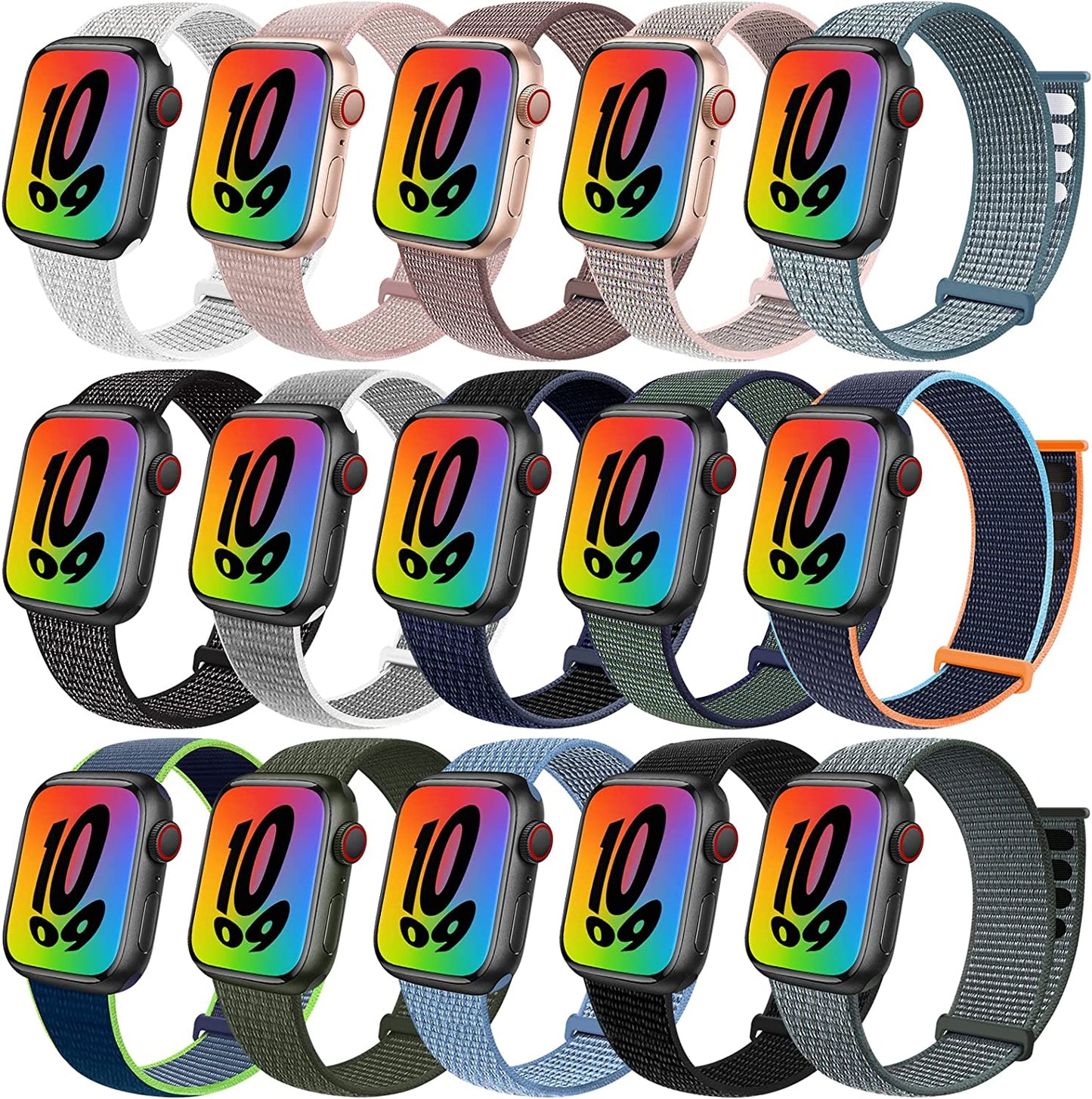GZ GZHISY Sport Loop Nylon Band Compatible with Apple Watch Band 38Mm 40Mm 41Mm 42Mm 44Mm 45Mm 49Mm Ultra Iwatch Series 8 7 6 SE 5 4 3 2 1 Strap, Fit for Iphone Watch Band Women Men Stretchy Elastic Braided Weave Replacement Wristband Breathable  GZ GZHISY 15 PACK-Army Green/Dark Black/Summit White/Cape Cod Blue/Lime/Reflective Black/Deep Navy Blue/Midnight Blue Black/Storm Gray/Sea Shell/Celestial Teal/Midnight Fog/Pink Sand/Rose Pink/Smokey Mauve 38mm/40mm/41mm 