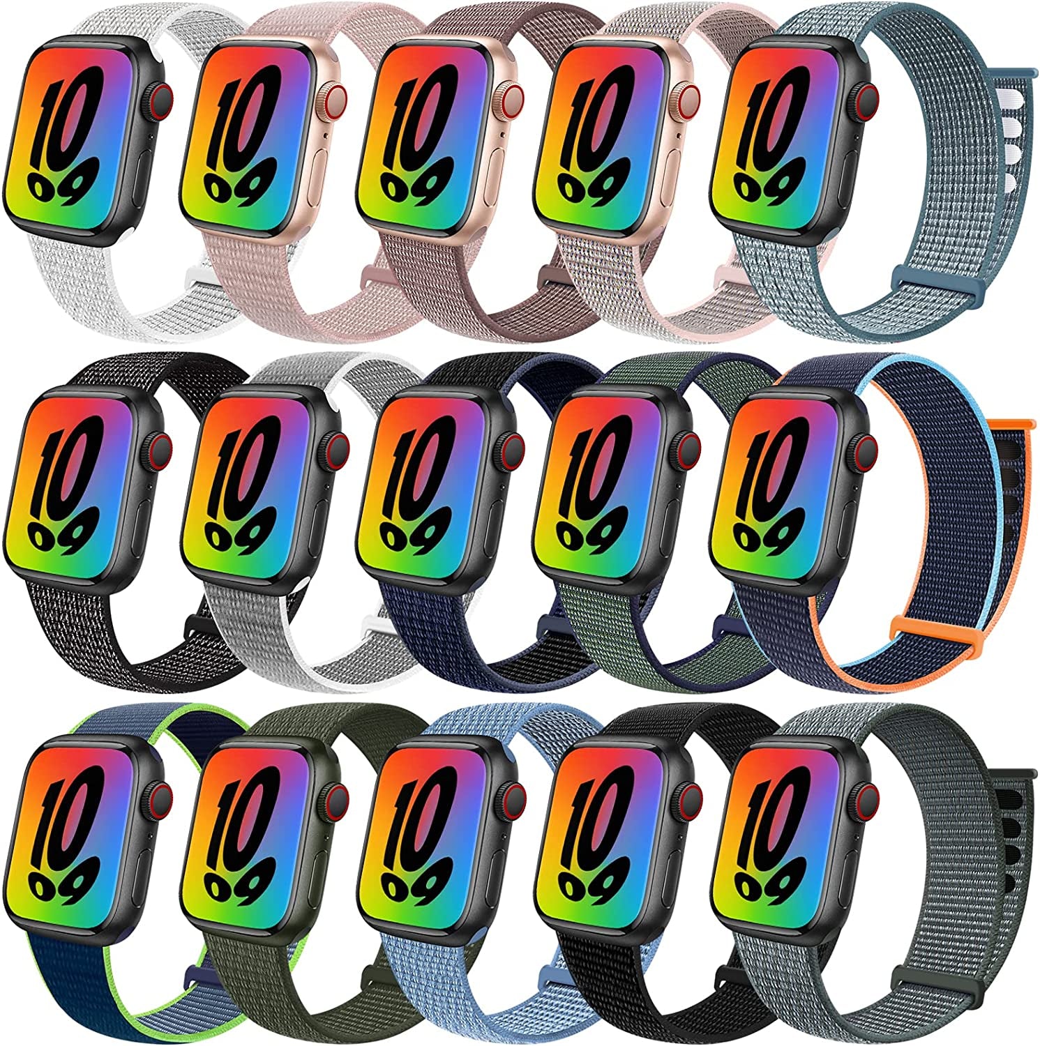 GZ GZHISY Sport Loop Nylon Band Compatible with Apple Watch Band 38Mm 40Mm 41Mm 42Mm 44Mm 45Mm 49Mm Ultra Iwatch Series 8 7 6 SE 5 4 3 2 1 Strap, Fit for Iphone Watch Band Women Men Stretchy Elastic Braided Weave Replacement Wristband Breathable  GZ GZHISY 15 PACK-Army Green/Dark Black/Summit White/Cape Cod Blue/Lime/Reflective Black/Deep Navy Blue/Midnight Blue Black/Storm Gray/Sea Shell/Celestial Teal/Midnight Fog/Pink Sand/Rose Pink/Smokey Mauve 38mm/40mm/41mm 