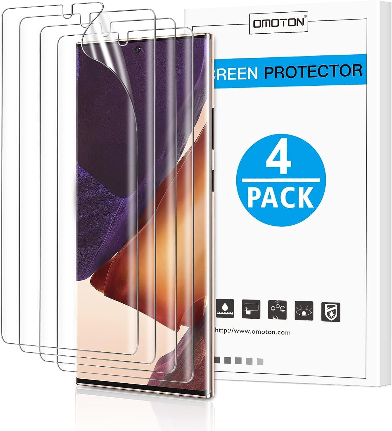[4 Pack] OMOTON Screen Protector Compatible with Samsung Galaxy Note 20 Ultra - TPU Film Screen Protector for Galaxy Note 20 Ultra 6.9 Inch, 2020 [High Definition] [Bubble Free] [Anti-Scratch] [Anti-Fingerprint]  OMOTON   
