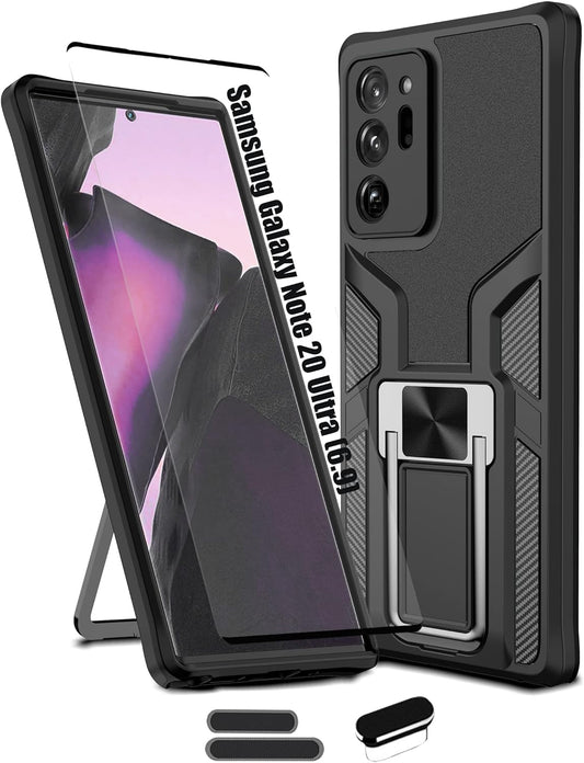 LMDAMZ Compatible Samsung Galaxy Note 20 Ultra Heavy Duty Military Grade Shockproof Kickstand Case Double Protection (TPU+PC) Solid and Durable Magnetic Car Phone Case, Suitable for 6.9 Inches (Black)  LMDAMZ   