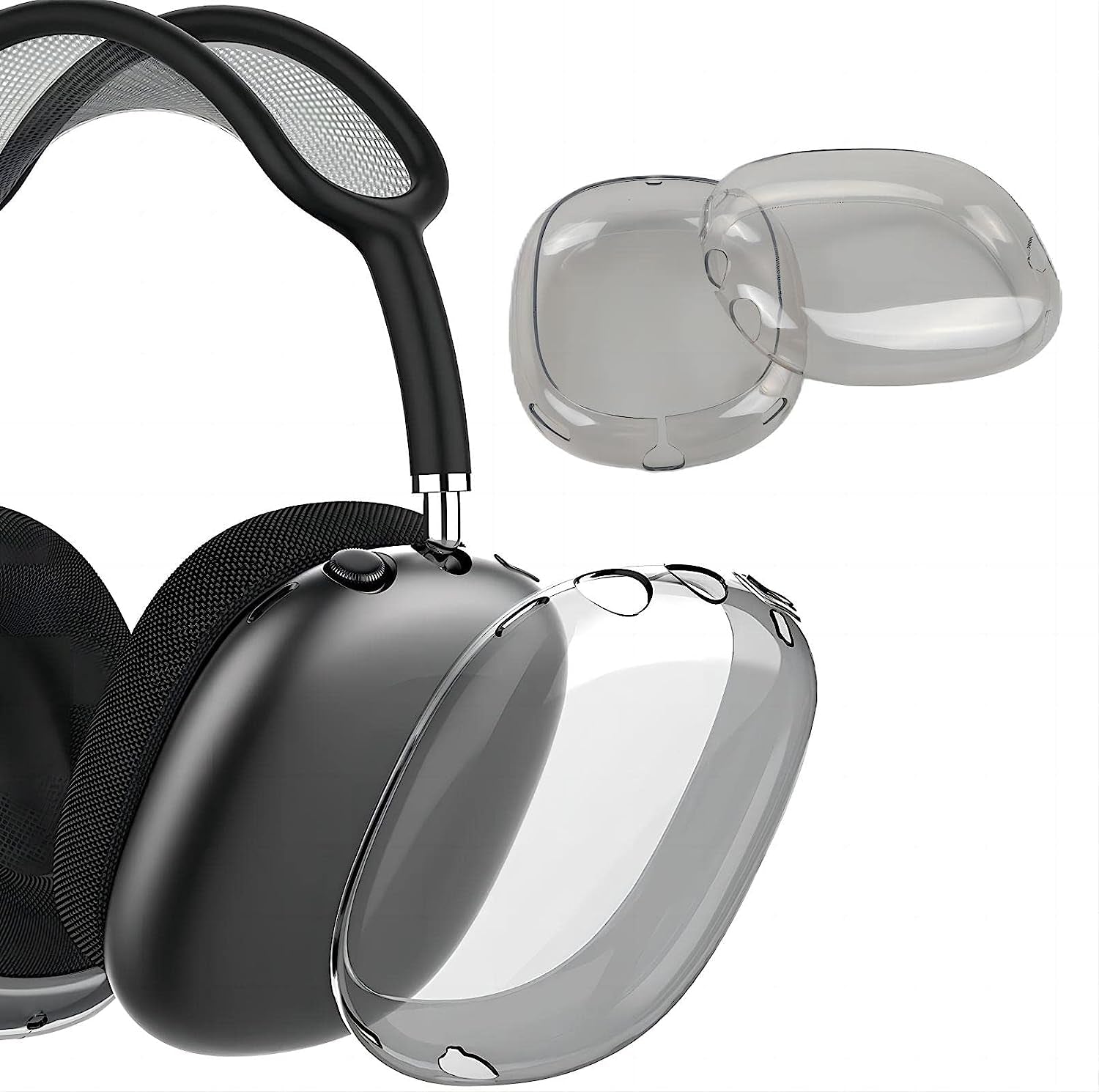 AIDERLOT Airpods Max Clear Cover Case,Cute Skull and Flowers Design,Clear Soft TPU Skin Case Compatible Airpods Max,Transparent Protective Cover for Apple Airpods Max(Pink  AIDERLOT Black  