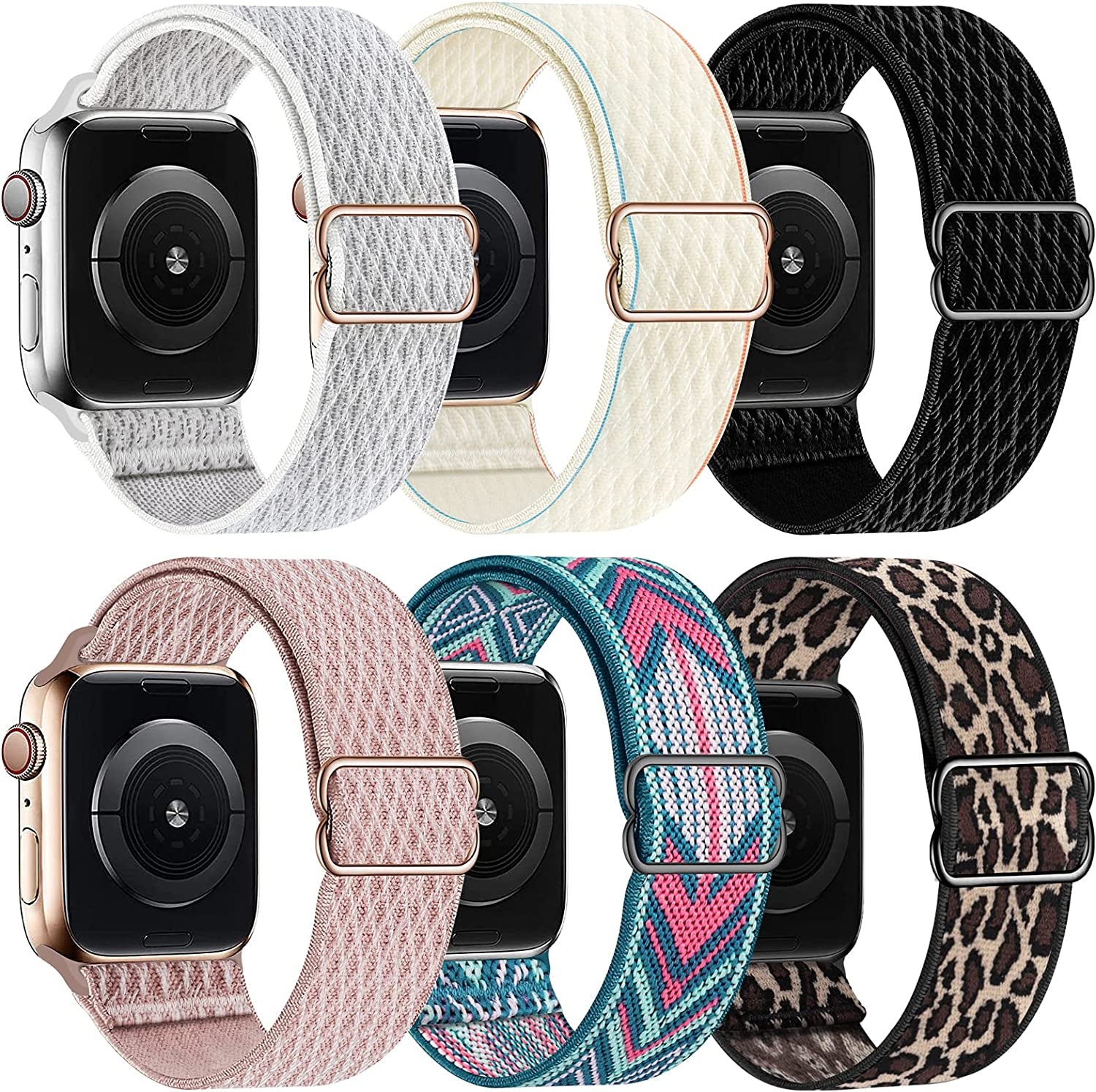Swhatty Stretchy Nylon Solo Loop Bands Compatible with Apple Watch 41Mm 40Mm 38Mm, Adjustable Braided Sport Elastics Women Men Strap for Iwatch Series 8 7 6 5 4 3 2 1 SE (Black, Rose Pink, Cream)  Swhatty Z-Black/Rose Pink/Cream/Summit White/Leopard/Green Arrow 38mm/40mm/41mm 