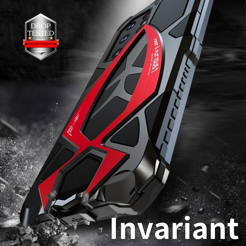 Lunivop for Samsung Galaxy S22 Ultra Case (5G 6.8 Inch 2022) Metal Rugged Heavy Duty the Inner Silicone Armor Cover with Camera Protection Shockproof Phone Case Funda Military Grade (Black Red)  Lunivop   