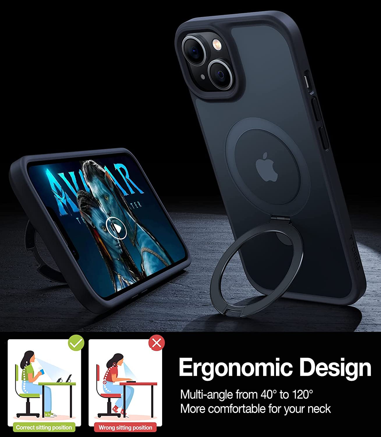 TORRAS Magnetic UPRO Ostand for Iphone 14 Case 6.1 Inch, [Compatible with Magsafe] Matte Hard Back with Soft Silicone Edge Protective yet Slim Kickstand Phone Cases for Iphone 14, Black  TORRAS   