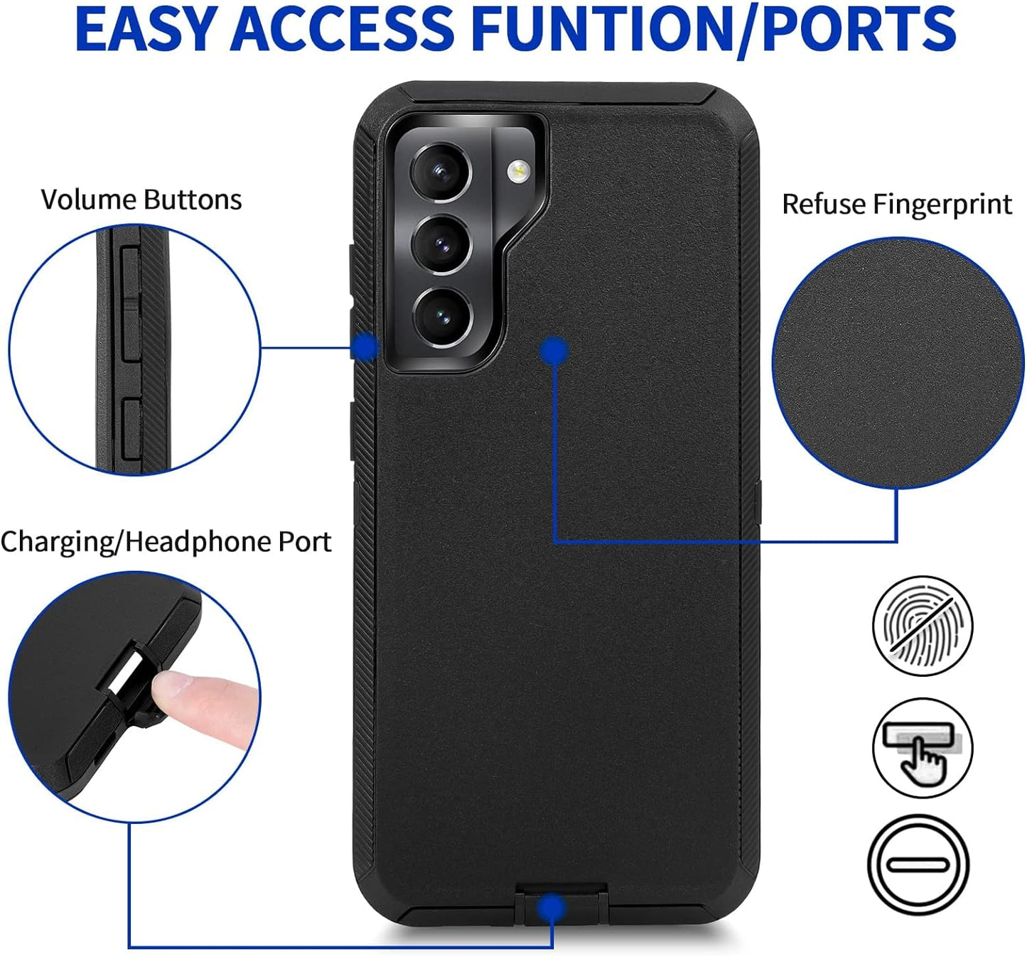 Anloes Defender Case for Samsung Galaxy S22 5G, Galaxy S22 5G Phone Case Heavy Duty Shockproof Dustproof 3 in 1 Rugged Protective Bumper Cover for S22 5G Black(Without Built-In Screen Protector)  Anloes   