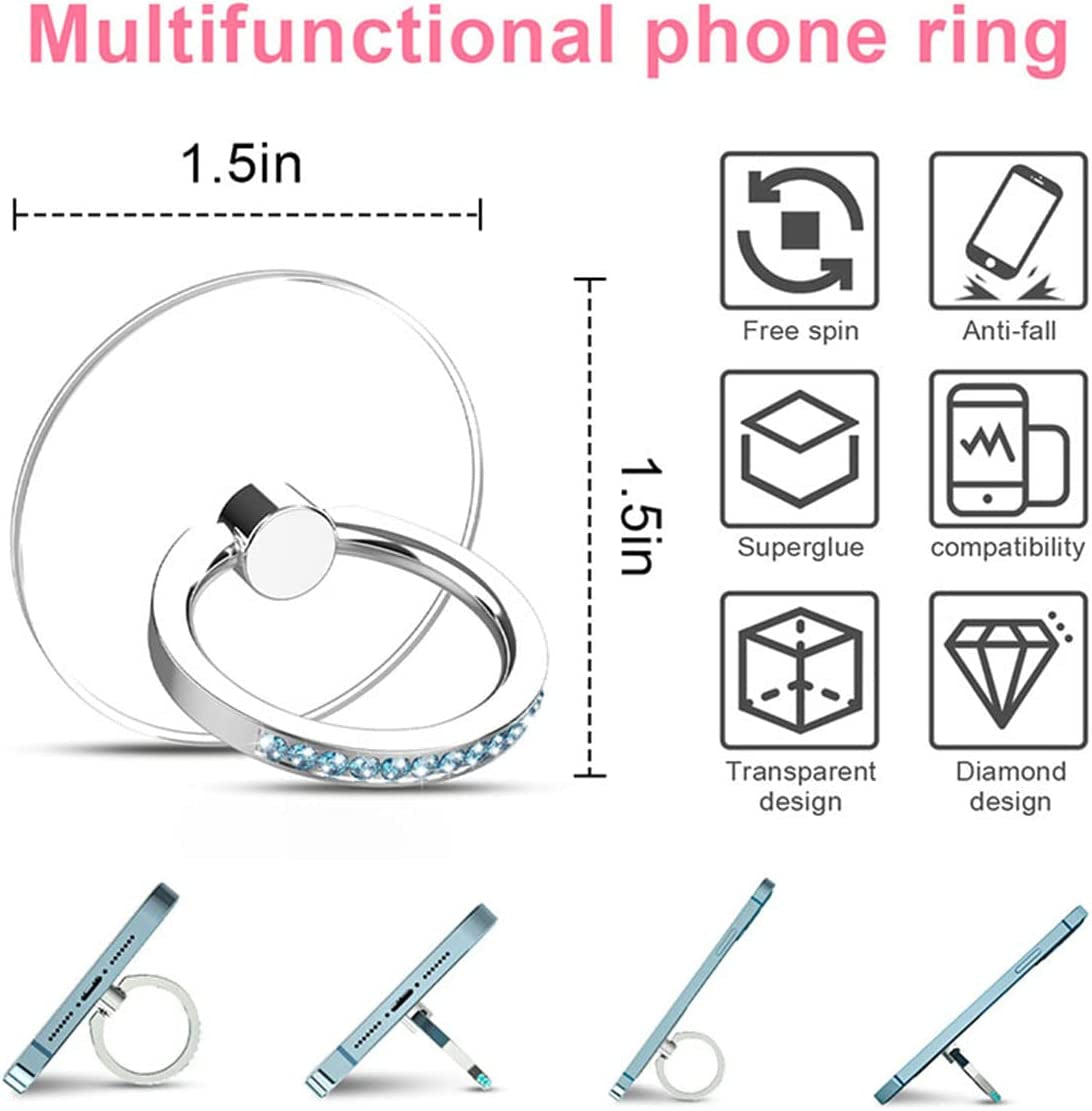 4 Pcs Kutumyqc Cell Phone Ring Holder Stand Diamond Transparent Finger Grip Clear 360° Degree Rotation Kickstand Compatible Iphones and All Phones (Silver Pink Blue Aquamarine)  KutumyQC   