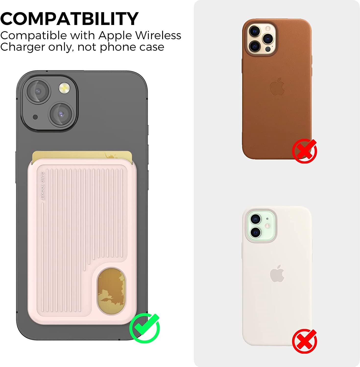 AHASTYLE Card Holder for Back of Phone for Magsafe Strong Magnetic【Rfid Shielding】 Silicone Wallet Compatible with Iphone 14/13/12/Pro/Pro Max/Mini (Pink)  AHASTYLE   