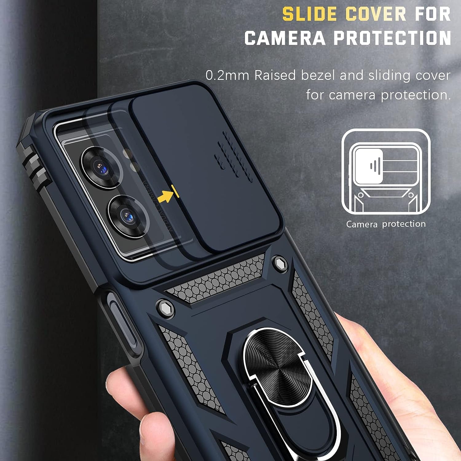 Oneplus Nord N300 5G Case + Tempered Glass Screen Protector with Kickstand & Slide Lens Protector Cover,Heavy Duty Armor Shockproof Rugged Military Grade Protective Case for Oneplus N300 5G (Navy)  Dretal   