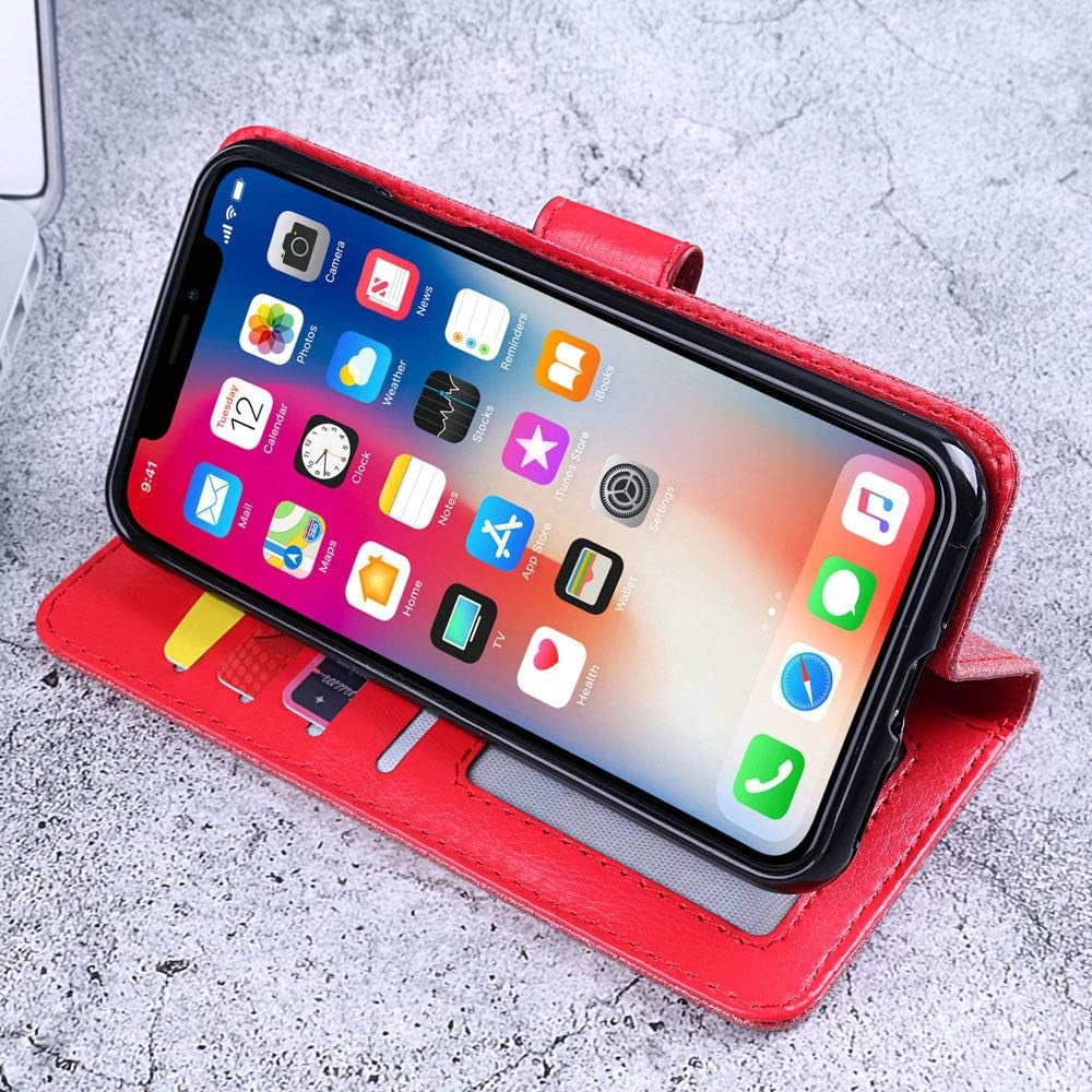 Asuwish Compatible with LG G7 Thinq Glitter Wallet Case and Tempered Glass Screen Protector Holder Slot Stand Phone Cases for LGG7 One G 7 plus LG7 Fit Lg7Thinq 7G Thin Q G7+ G7Thinq Lgg7Thinq Red  Asuwish   