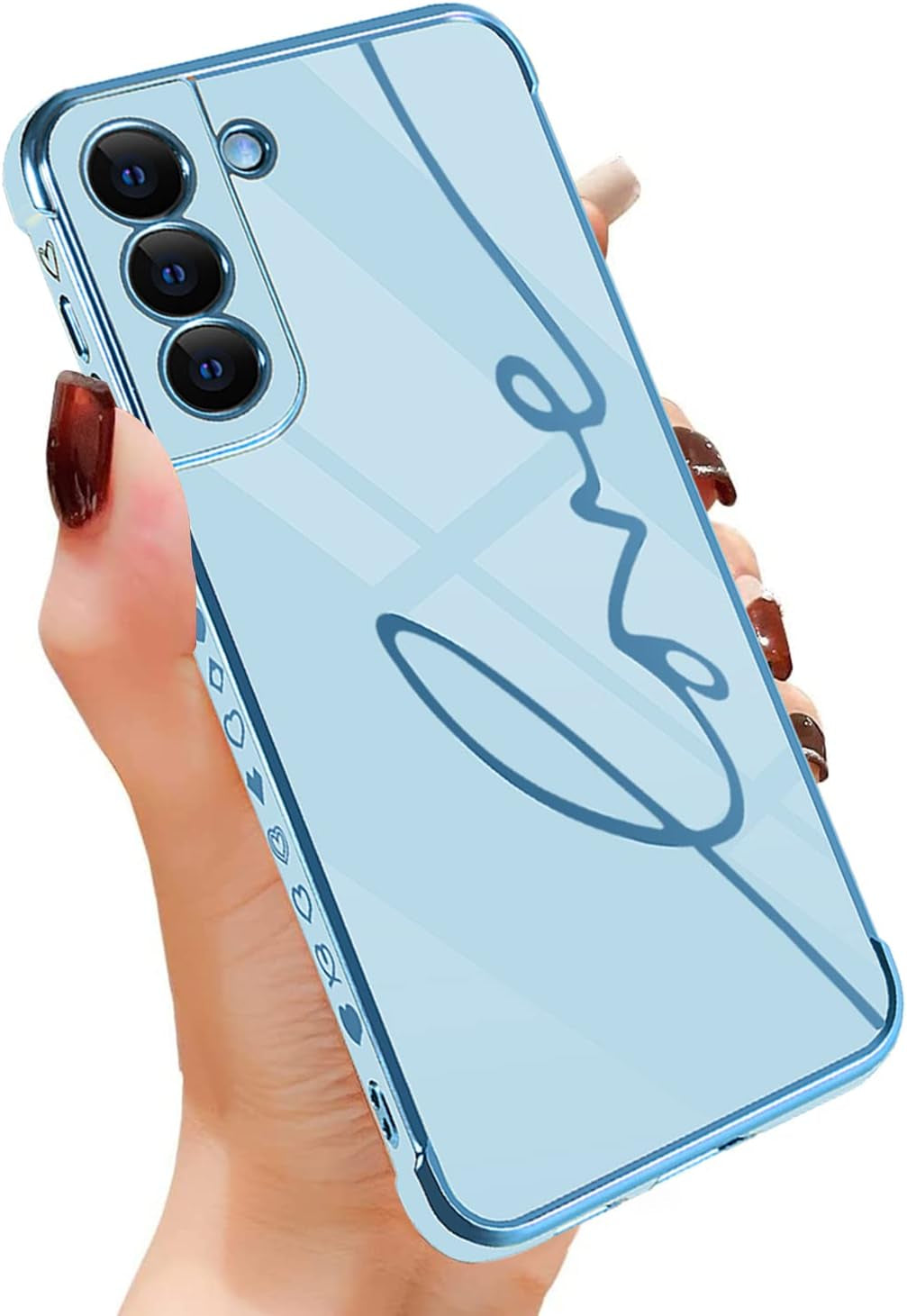 Eiyikof Compatible for Samsung Galaxy S20 FE 5G 6.5" Case with Cute Side Love Heart and Plating Love Letter Pattern Case for Women Girls Shockproof Soft TPU Full Camera Lens Protection Case-Pink  Eiyikof Blue Samsung Galaxy S21 Fe Case 