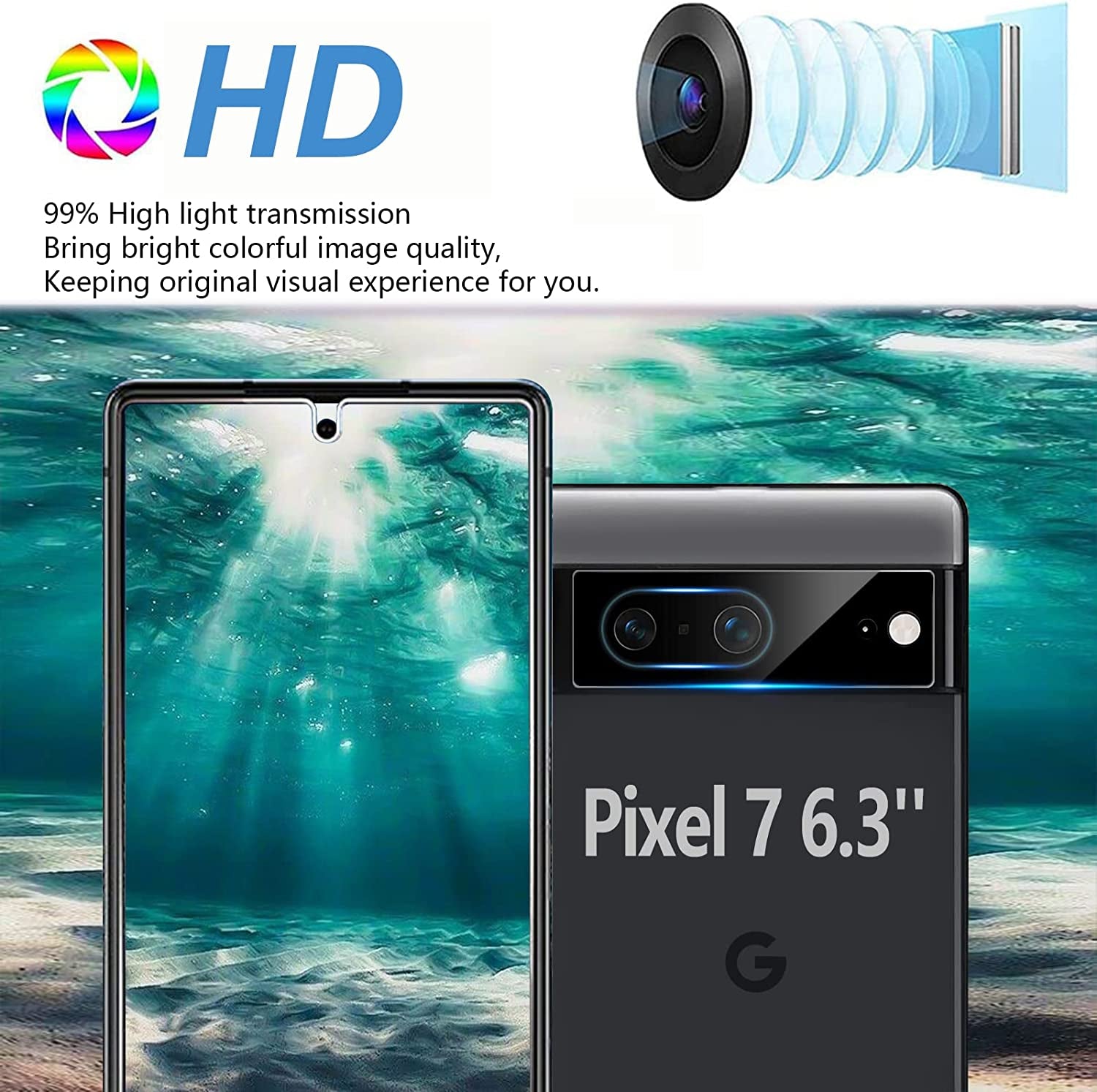 [4+3Pack] Glass Screen Protector for Google Pixel 7, 9H Tempered Glass, Ultrasonic Fingerprint Compatible,Hd Clear Case Friendly for Google Pixel 7 5G Glass Screen Protector  Samcorn   