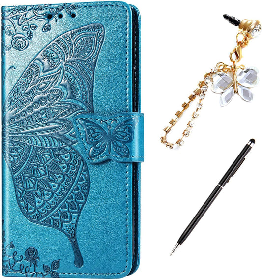Case for LG G8 Thinq Cover,Embossing Mandala Butterfly Rose Vine Flip Folio Wallet Case PU Leather Stand Card Slots Protective Case Cover + Dust Plug Stylus for LG G8 Thinq Wallet Case,Blue  ikasus   