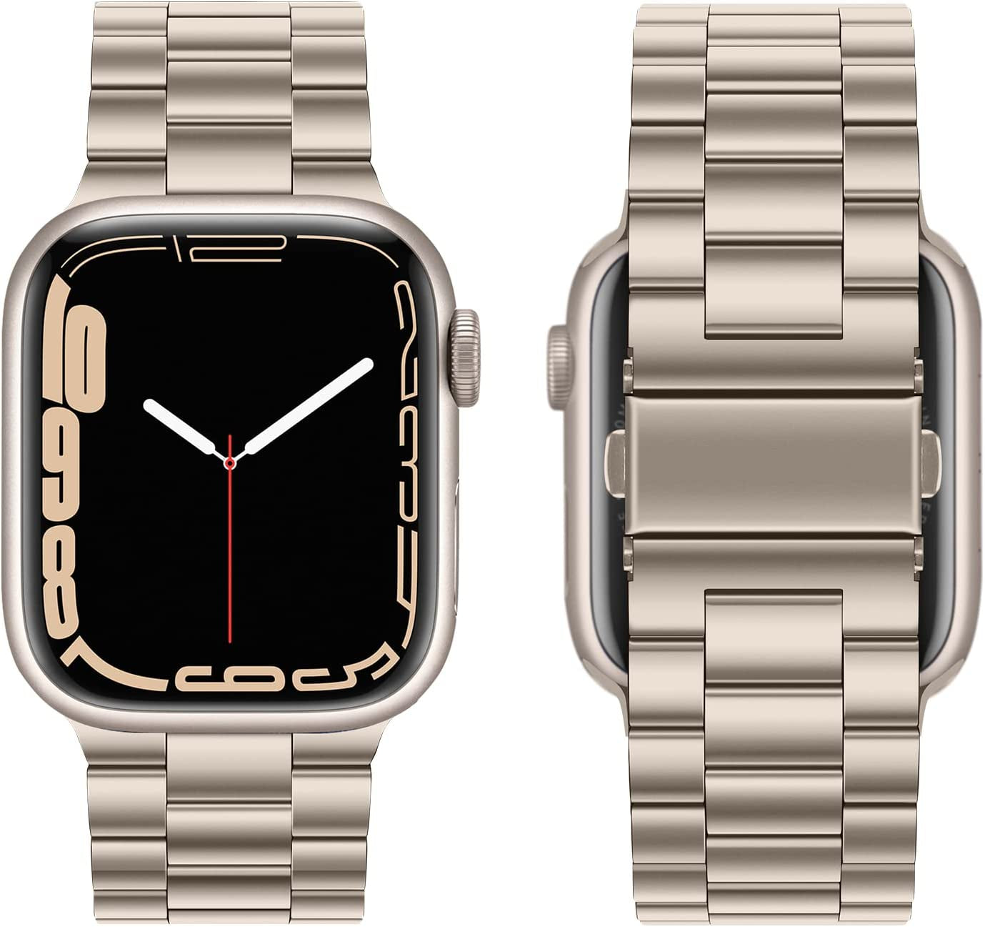 HITZEE Compatible with Apple Watch Band 45Mm 44Mm 42Mm Business Stainless Steel Metal Strap Men Women Link Bands with Case Compatible for Apple Watch SE Series 8 7 6 5 4 3 2 1, 42/44/45Mm Starlight  HITZEE   