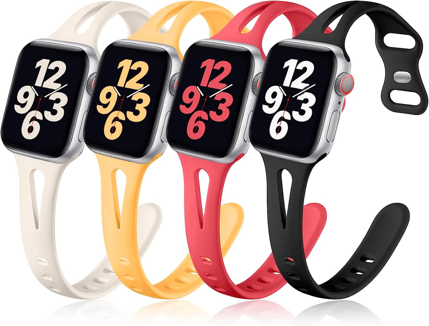 Getino Compatible with Apple Watch Band 40Mm 38Mm 41Mm Iwatch Series 8 7 6 5 4 3 2 1 SE for Women Men, Stylish Durable Silicone Slim Sport Watch Bands, 4 Pack, Cyan/Lake Blue/Starlight/Grayish Purple  Getino Black/Starlight/Light Orange/Red 42mm/44mm/45mm/49mm 