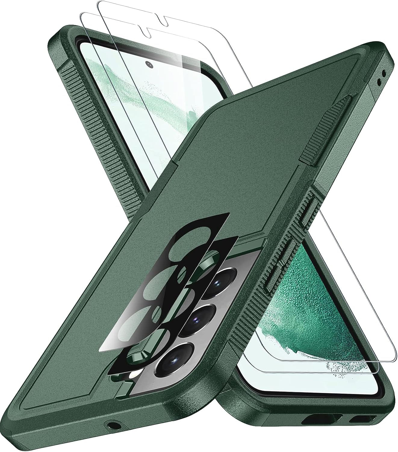SPIDERCASE for Samsung Galaxy S22 Case, [10 FT Military Grade Drop Protection] Non-Slip [2 Pack] Tempered Glass Screen Protector+Camera Lens Protector Heavy Duty Shockproof Case,Midnight Green  SPIDERCASE   