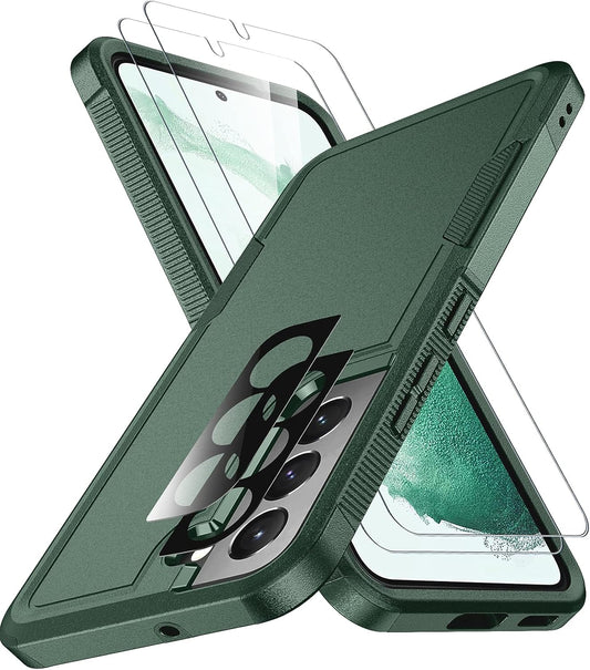 SPIDERCASE for Samsung Galaxy S22 Case, [10 FT Military Grade Drop Protection] Non-Slip [2 Pack] Tempered Glass Screen Protector+Camera Lens Protector Heavy Duty Shockproof Case,Midnight Green  SPIDERCASE   