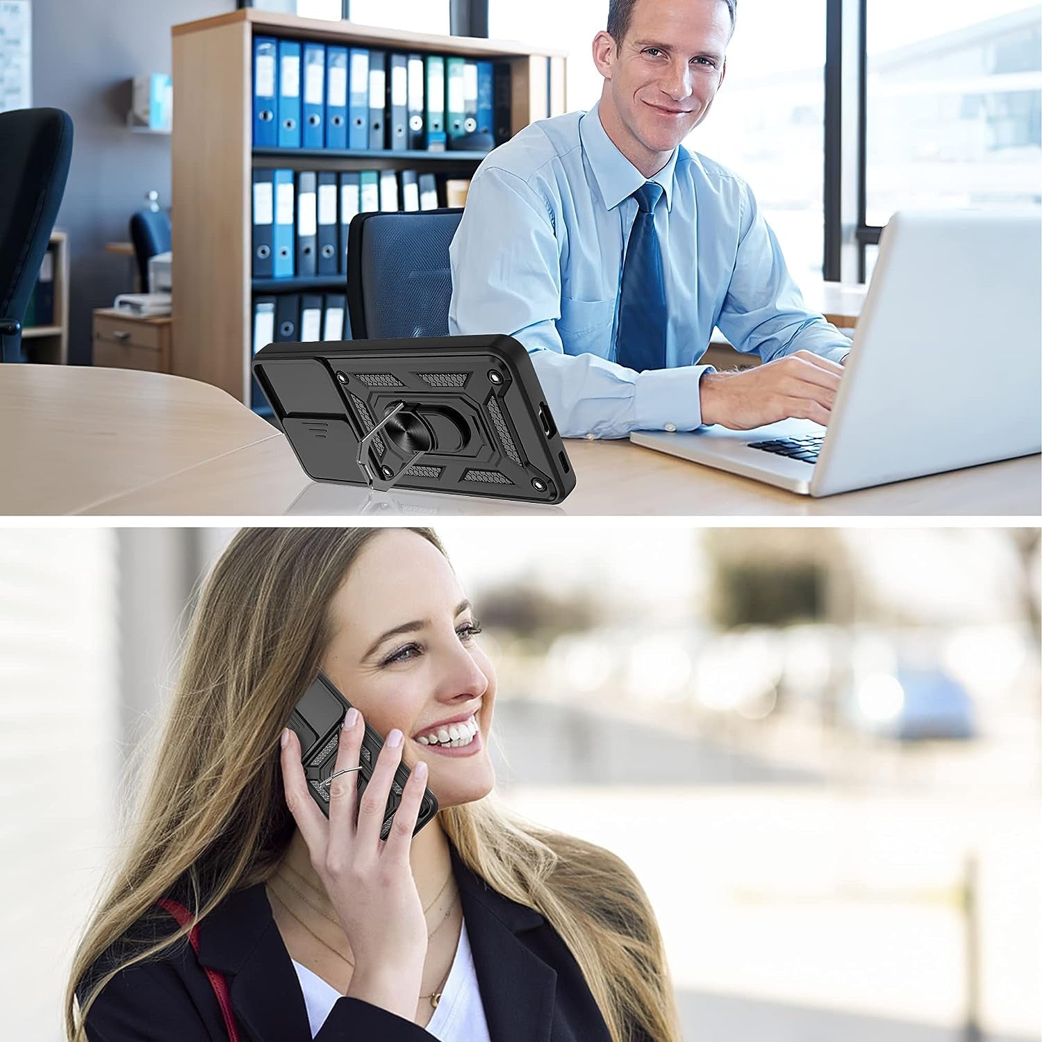 ATUMP Compatible with Samsung Galaxy S21 plus Case with HD Screen Protector with Slide Camera Cover, 360° Rotation Ring Kickstand [Military Grade] Case for Samsung Galaxy S21 Plus1,Black  Atump   