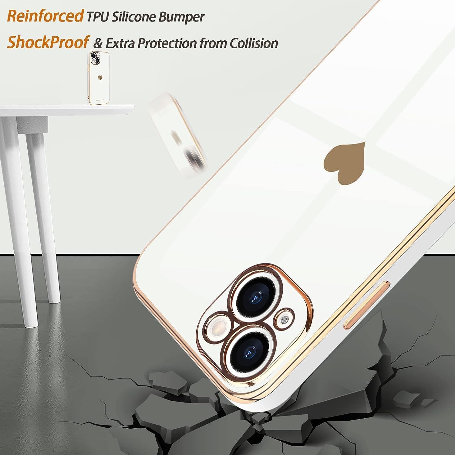 Teageo for Iphone 14 plus Case for Women Girl Cute Love Heart Luxury Plating Soft Bling Back Cover Raised Full Camera Protection Bumper Silicone Shockproof Phone Case for Iphone 14 Plus, White  janzee   