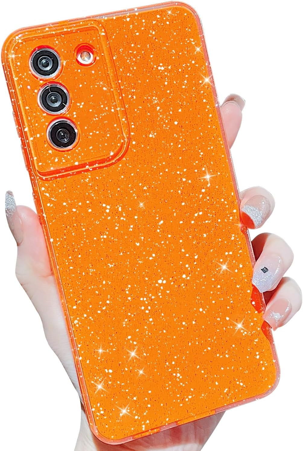 MINSCOSE Compatible with for Samsung Galaxy S21 Ultra Case,Cute Neon Bright Color,Glitter Bling Thin Slim Shockproof Silicone Sparkly Case, Soft TPU Phone Case for Women Girl-Hot Pink  MINSCOSE Orange S21 Fe 