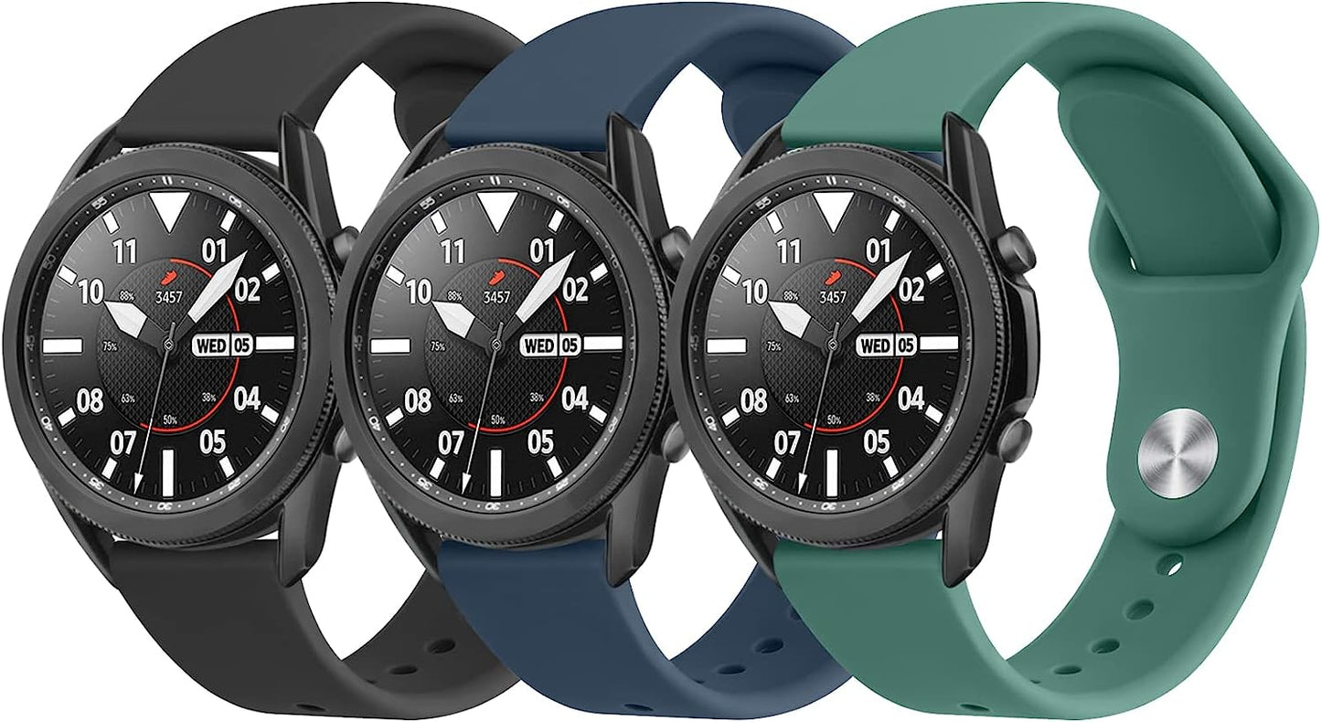 3 PACK Bands Compatible with Samsung Galaxy Watch 3 Bands 45Mm, Galaxy Watch 46Mm Band, 22Mm Adjustable Soft Silicone Sport Strap Replacement Band for Galaxy Watch 3 45Mm Women Men  Wanme Black+Abyss Blue+Pine Green  