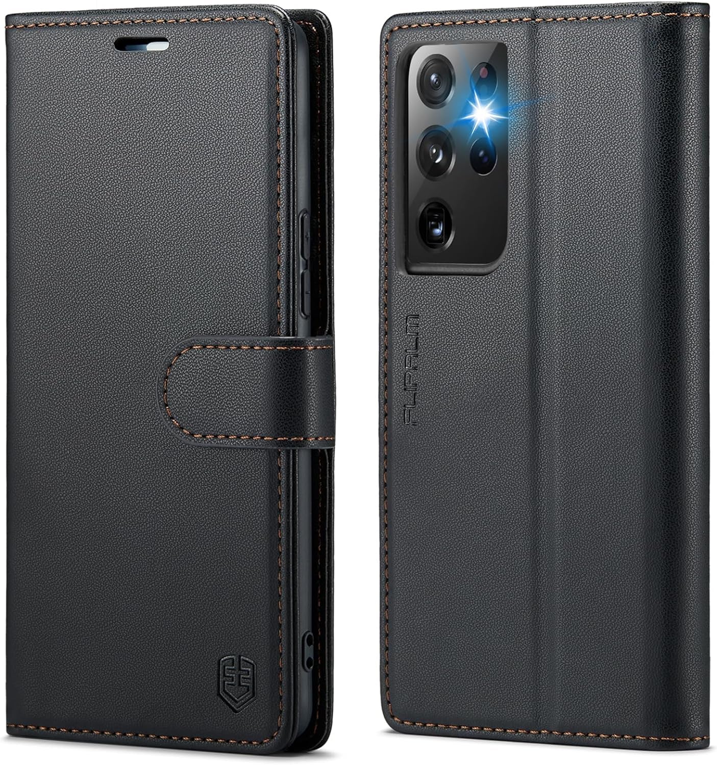 FLIPALM for Samsung Galaxy S21 Ultra Wallet Case with RFID Blocking Credit Card Holder, PU Leather Folio Flip Kickstand Protective Shockproof Cover Women Men for Samsung S21 Ultra Phone Case(Black)  FLIPALM   