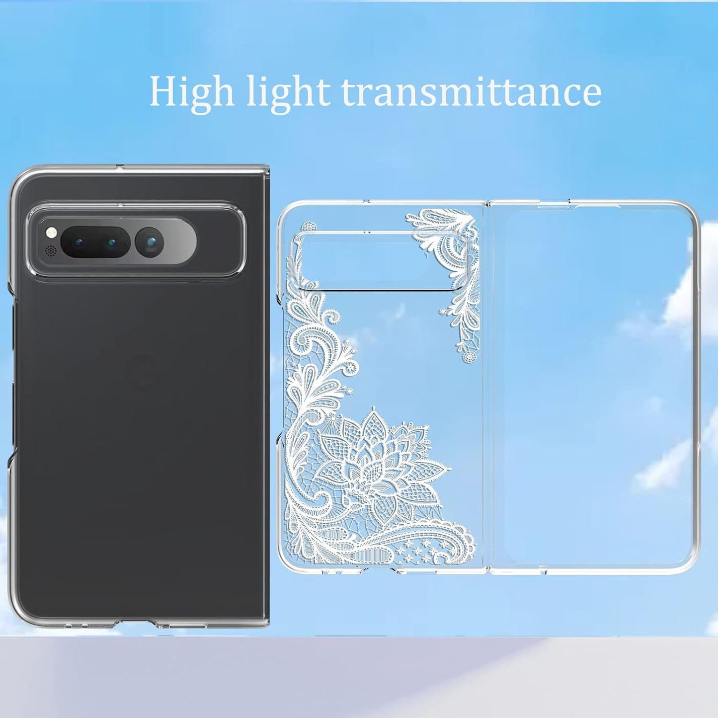 Osophter for Google Pixel Fold 5G Case Clear: Flower Floral for Girls Women Shock-Absorption Transparent Back Cell Phone Cover Cases for Google Pixel Fold 5G(White Lace)  Osophter   