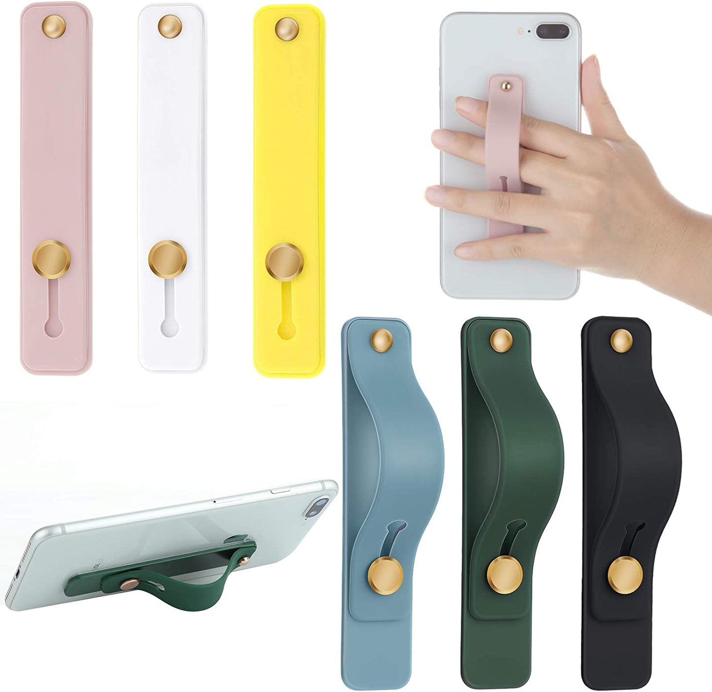 Weewooday 6 Pieces Phone Strap Grip Holder Finger Cell Phone Grip Telescopic Phone Finger Strap Stand Universal Finger Kickstand for Most Smartphones (Dreamy Colors)  Weewooday Chic Colors  